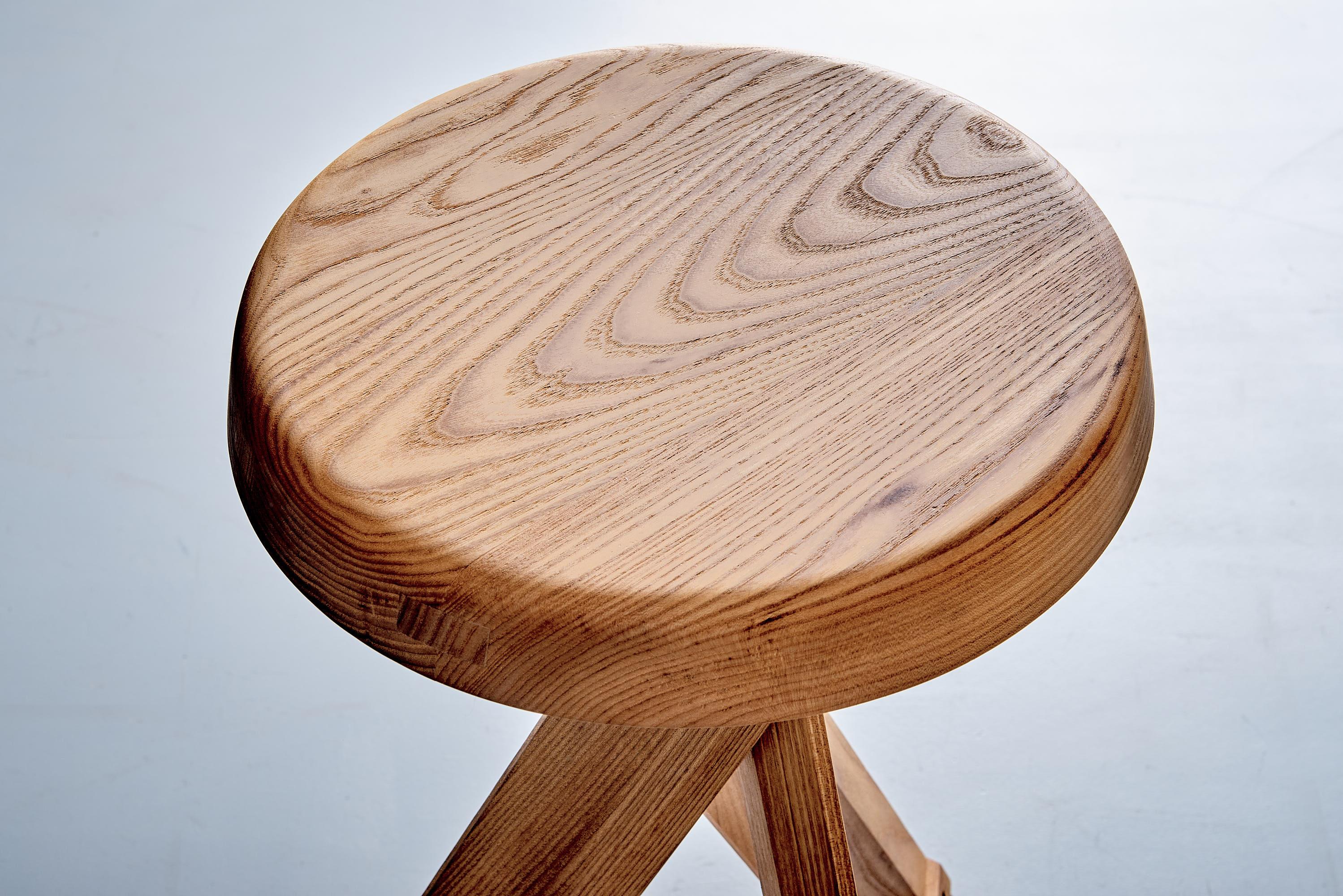 Contemporary Set of three S31 C Tabouret Round Bar Stools by Pierre Chapo, France For Sale