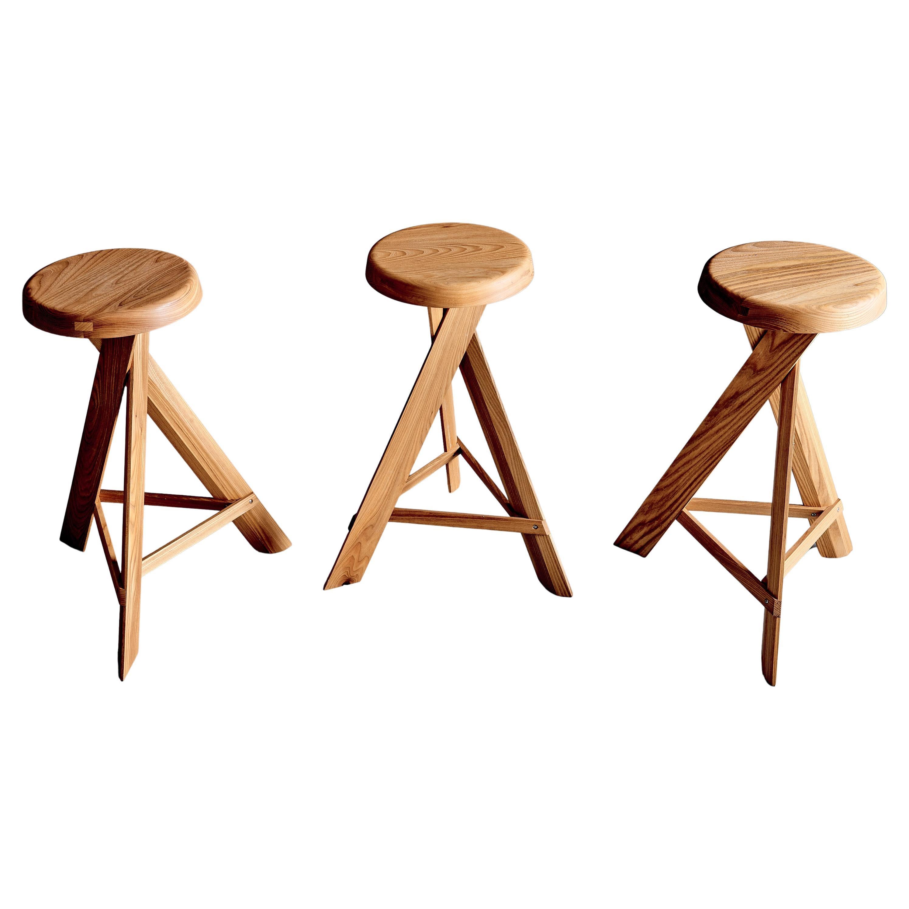 Set of three S31 C Tabouret Round Bar Stools by Pierre Chapo, France For Sale