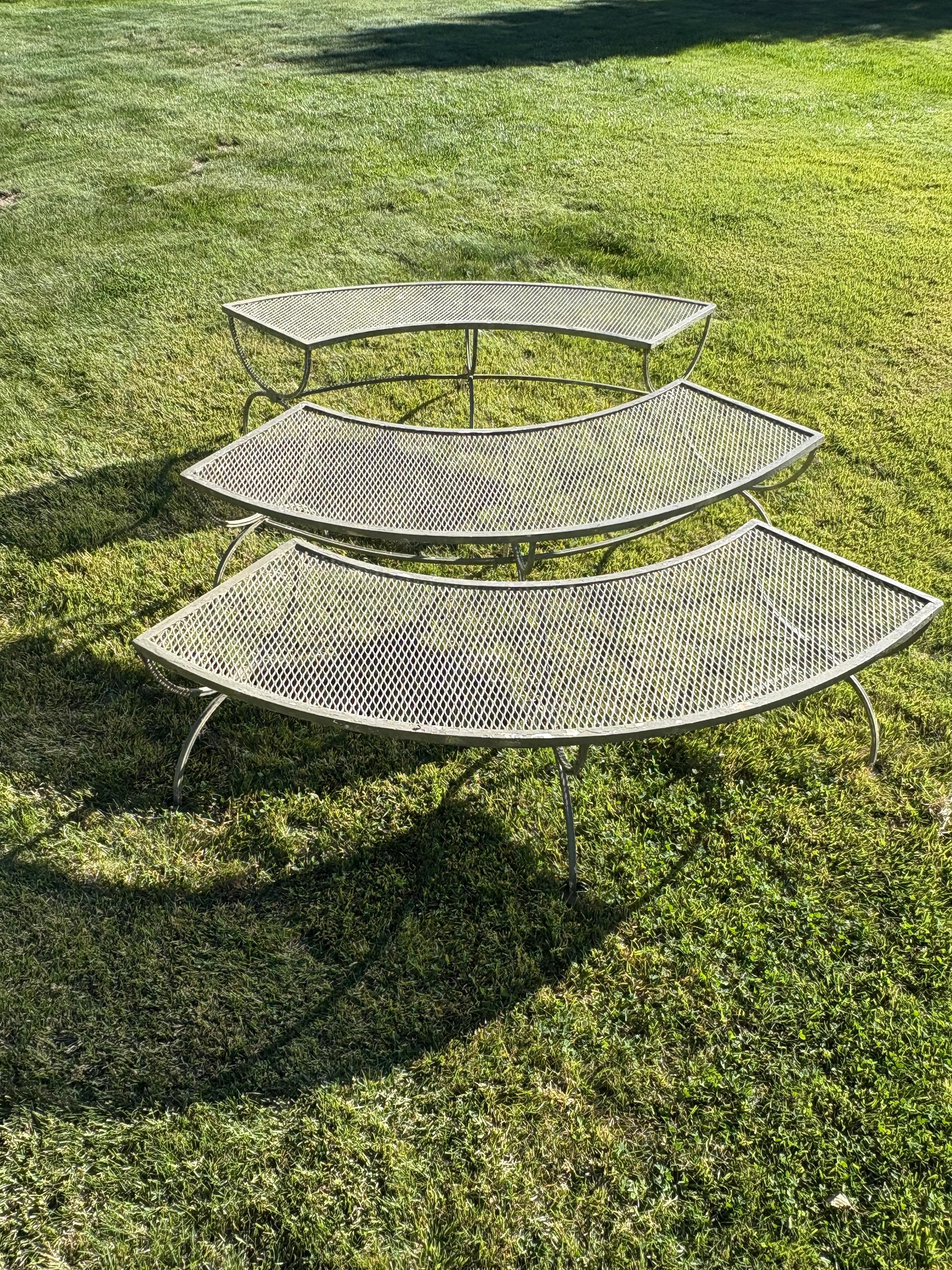 Set of Three Salterini Curved Iron and Mesh Outdoor Benches For Sale 6