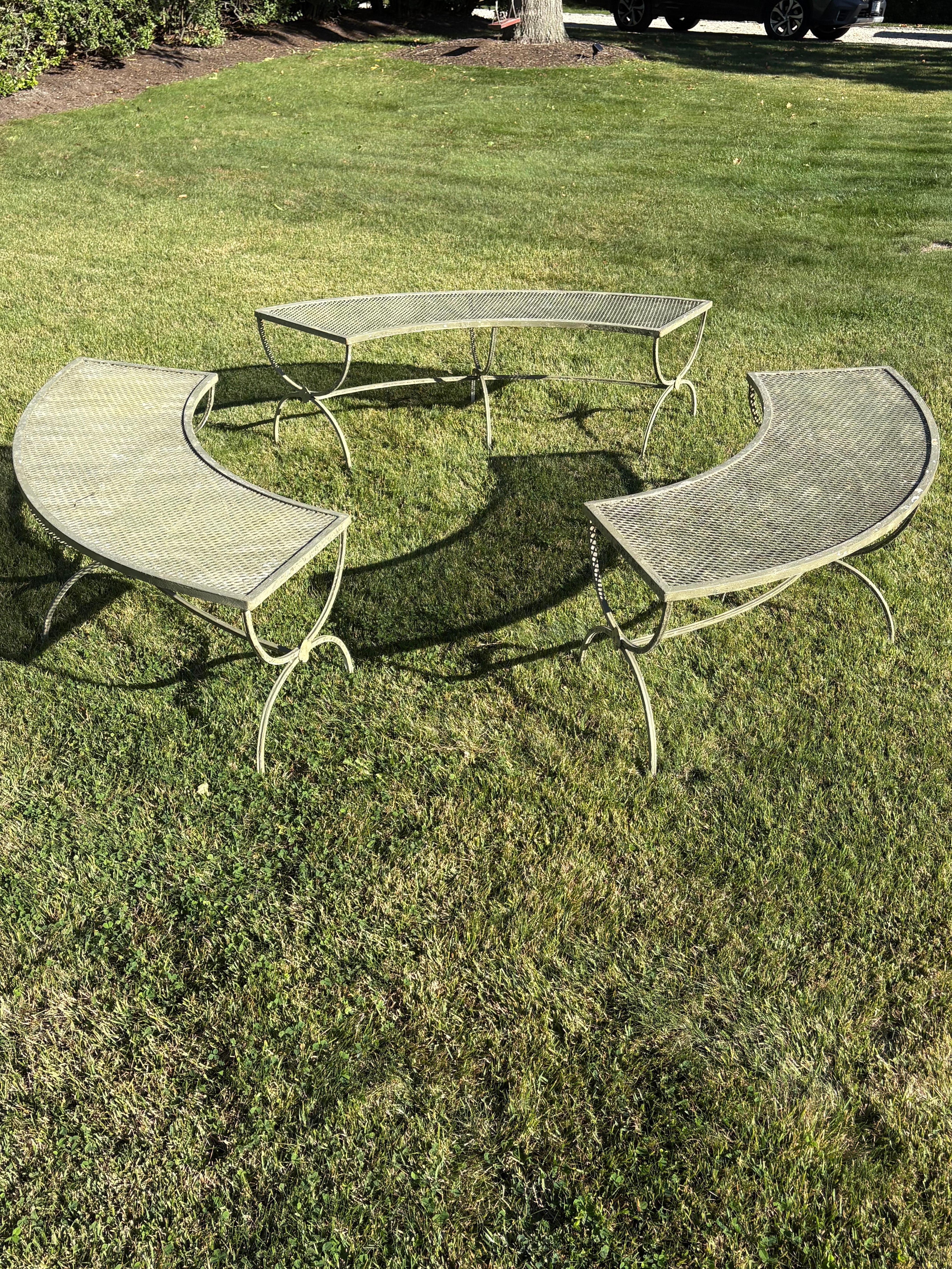 Set of Three Salterini Curved Iron and Mesh Outdoor Benches For Sale 7