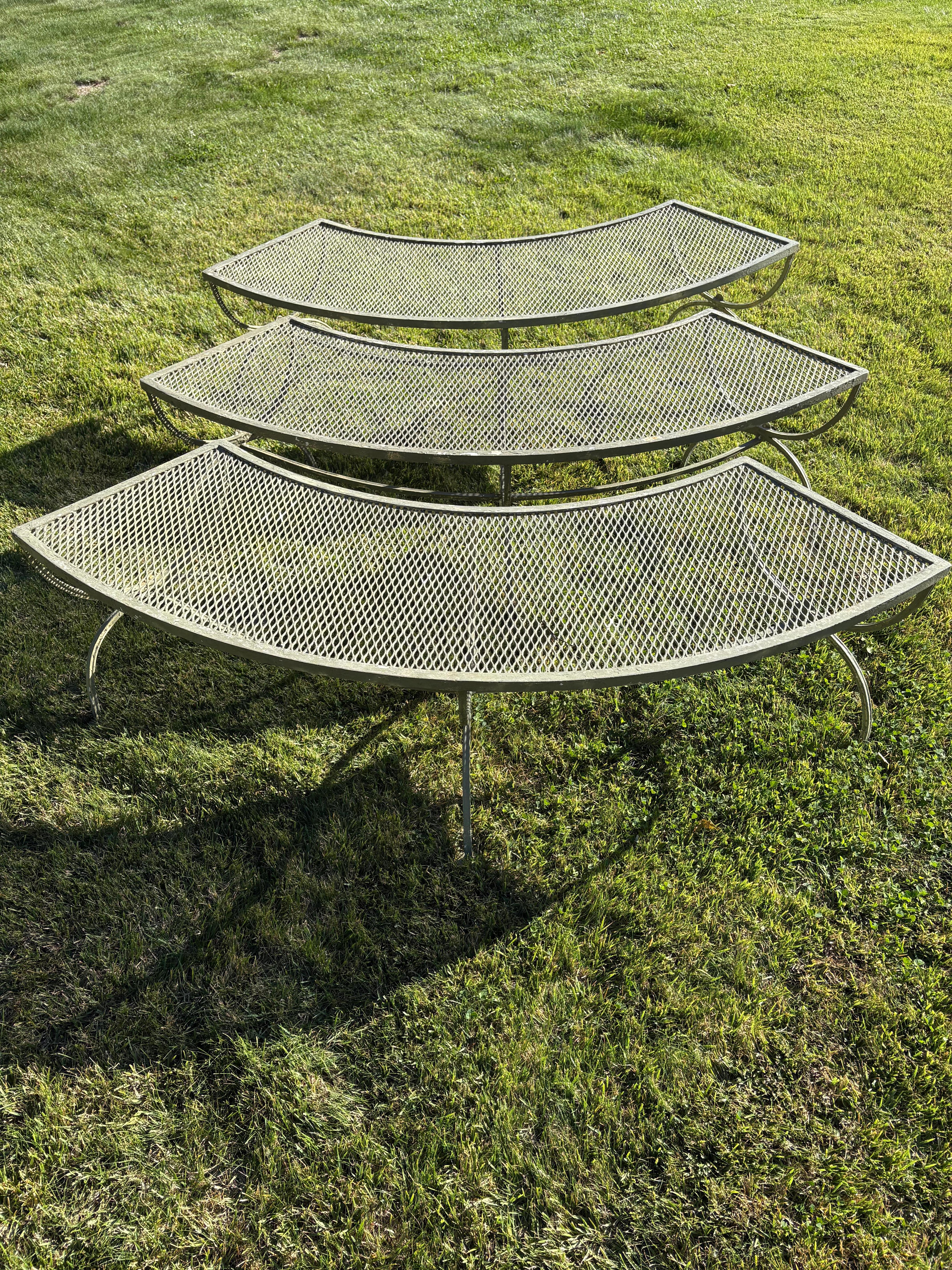 American Set of Three Salterini Curved Iron and Mesh Outdoor Benches For Sale