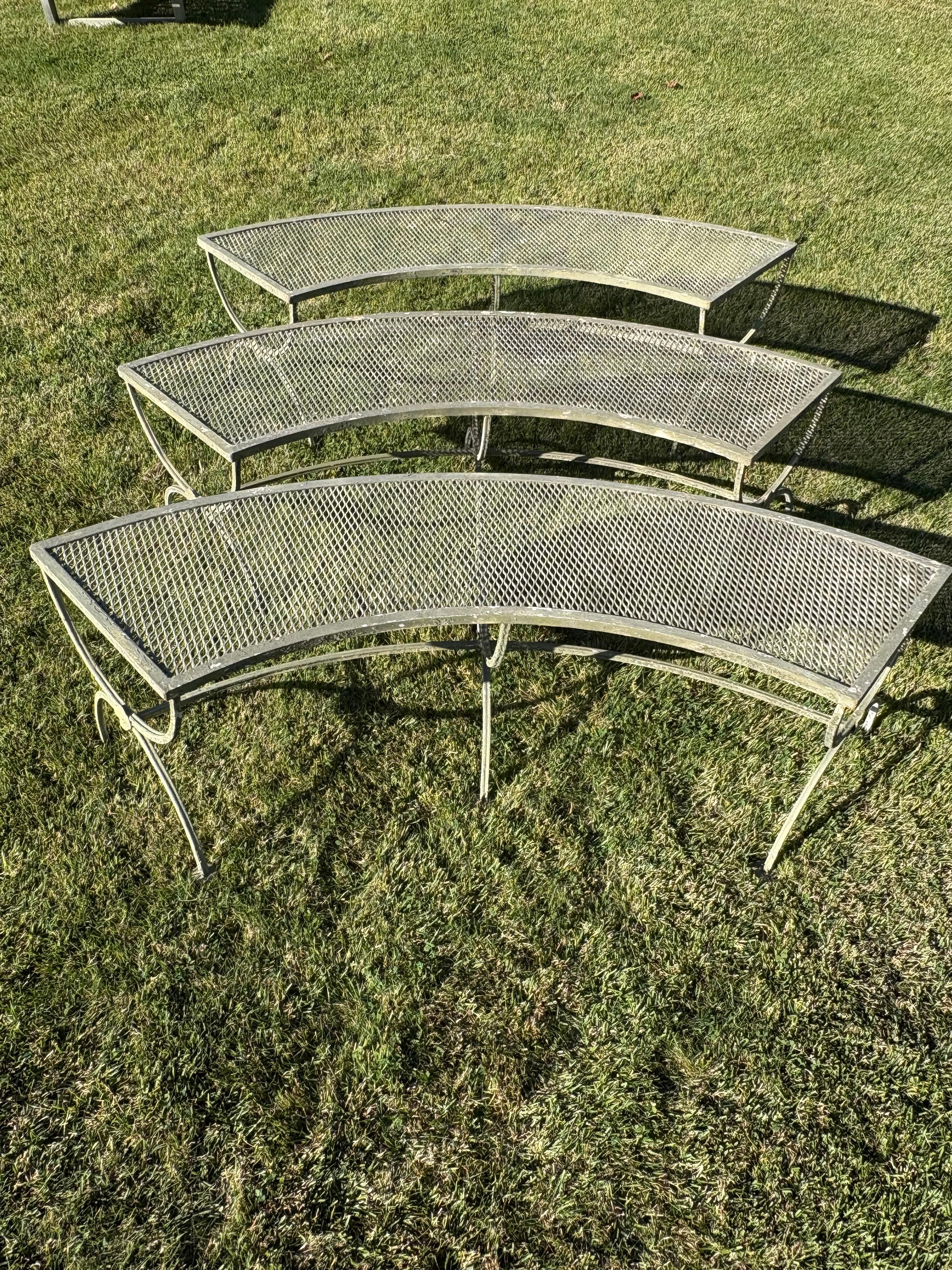 20th Century Set of Three Salterini Curved Iron and Mesh Outdoor Benches For Sale