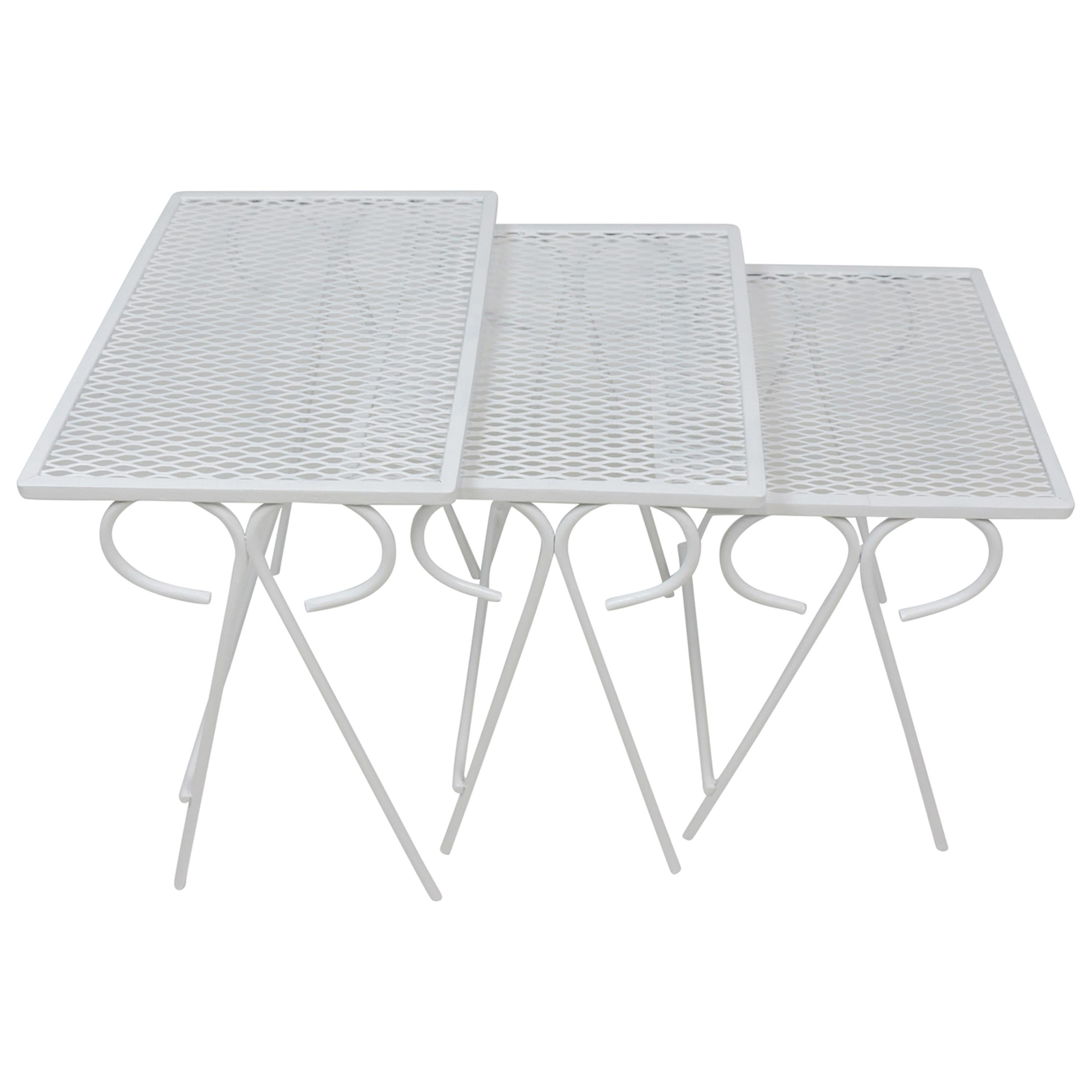 Set of Three Salterini Mid-Century Modern Wrought Iron Patio Nesting Tables