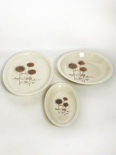 Set of Three Sarreguemines Ceramic Dishes with Thistle Motifs, France, 1970s
