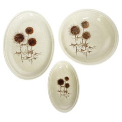 Set of Three Sarreguemines Ceramic Dishes with Thistle Motifs, France, 1970s