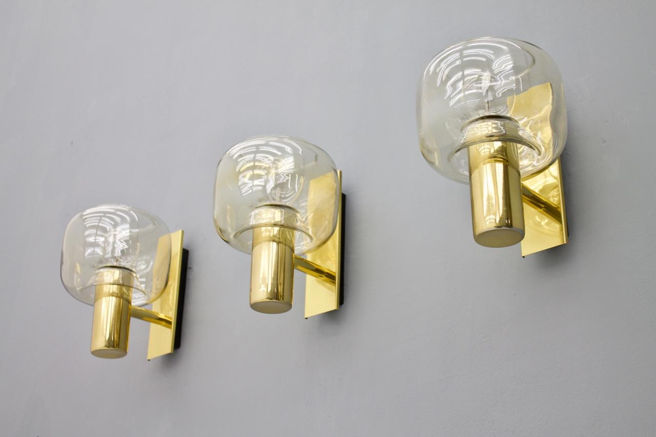 Scandinavian Modern Scandinavian Brass and Glass Wall Lights, 1960s For Sale
