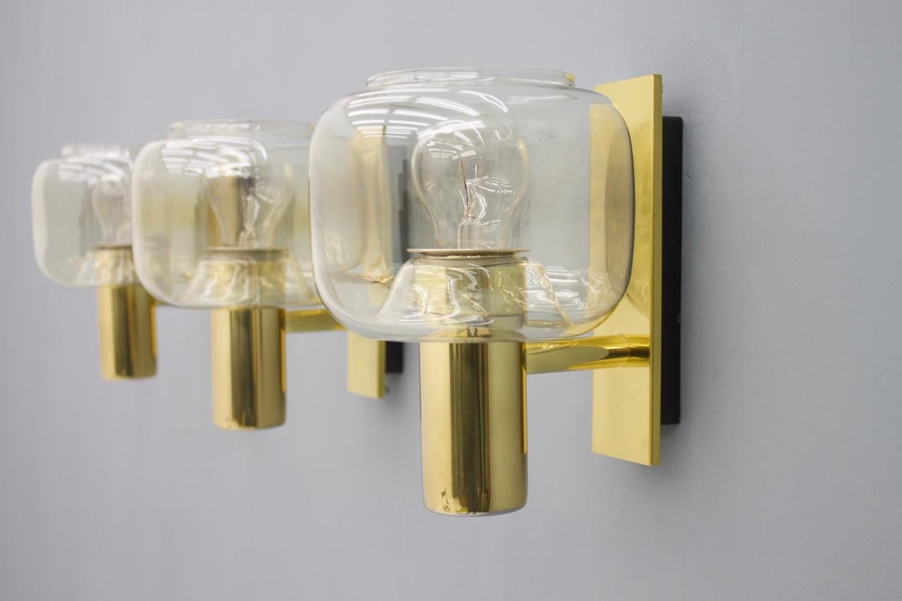 European Scandinavian Brass and Glass Wall Lights, 1960s For Sale