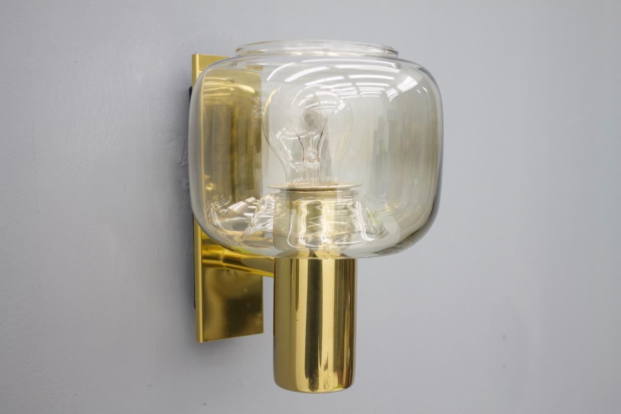 Mid-20th Century Scandinavian Brass and Glass Wall Lights, 1960s For Sale