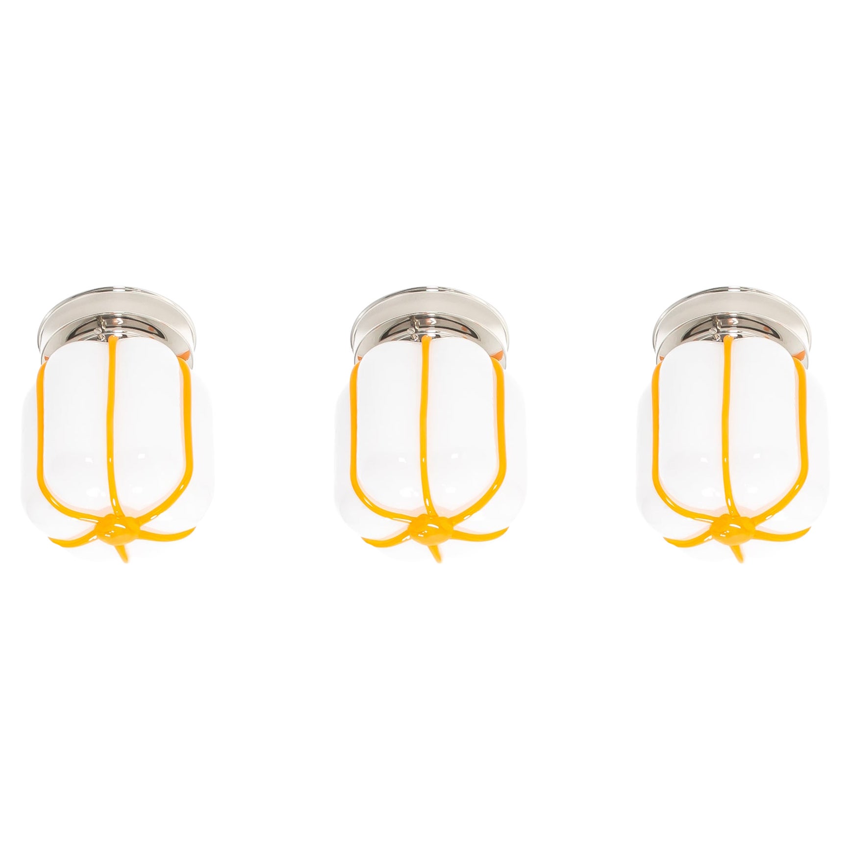 Set of Three Scandinavian Flush Mount Ceiling Lights