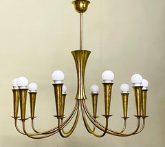 Set of Three Scandinavian Hammered Brass Light Fixtures, circa 1950s