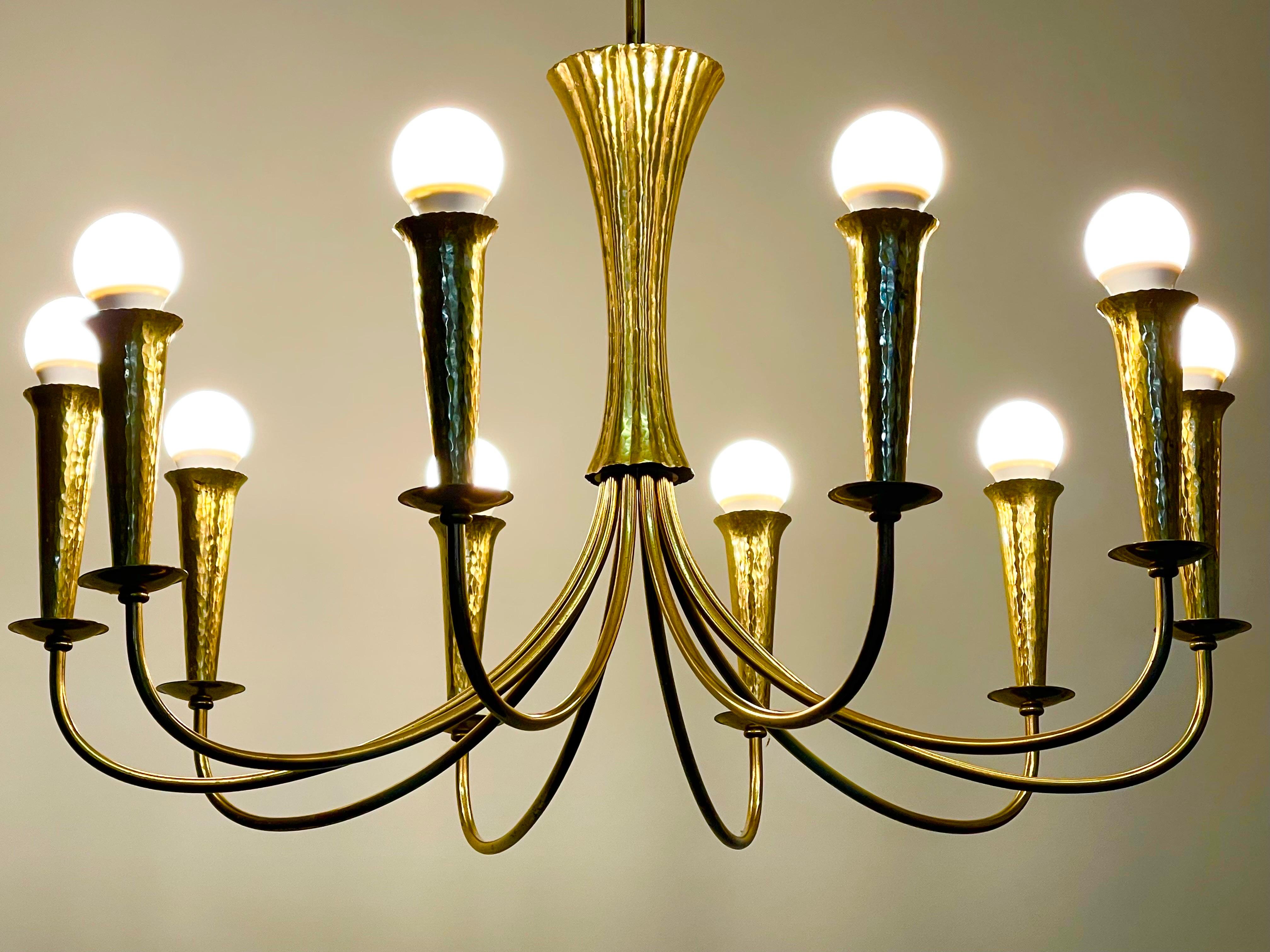 Mid-Century Modern Set of Three Scandinavian Hammered Brass Light Fixtures, circa 1950s For Sale