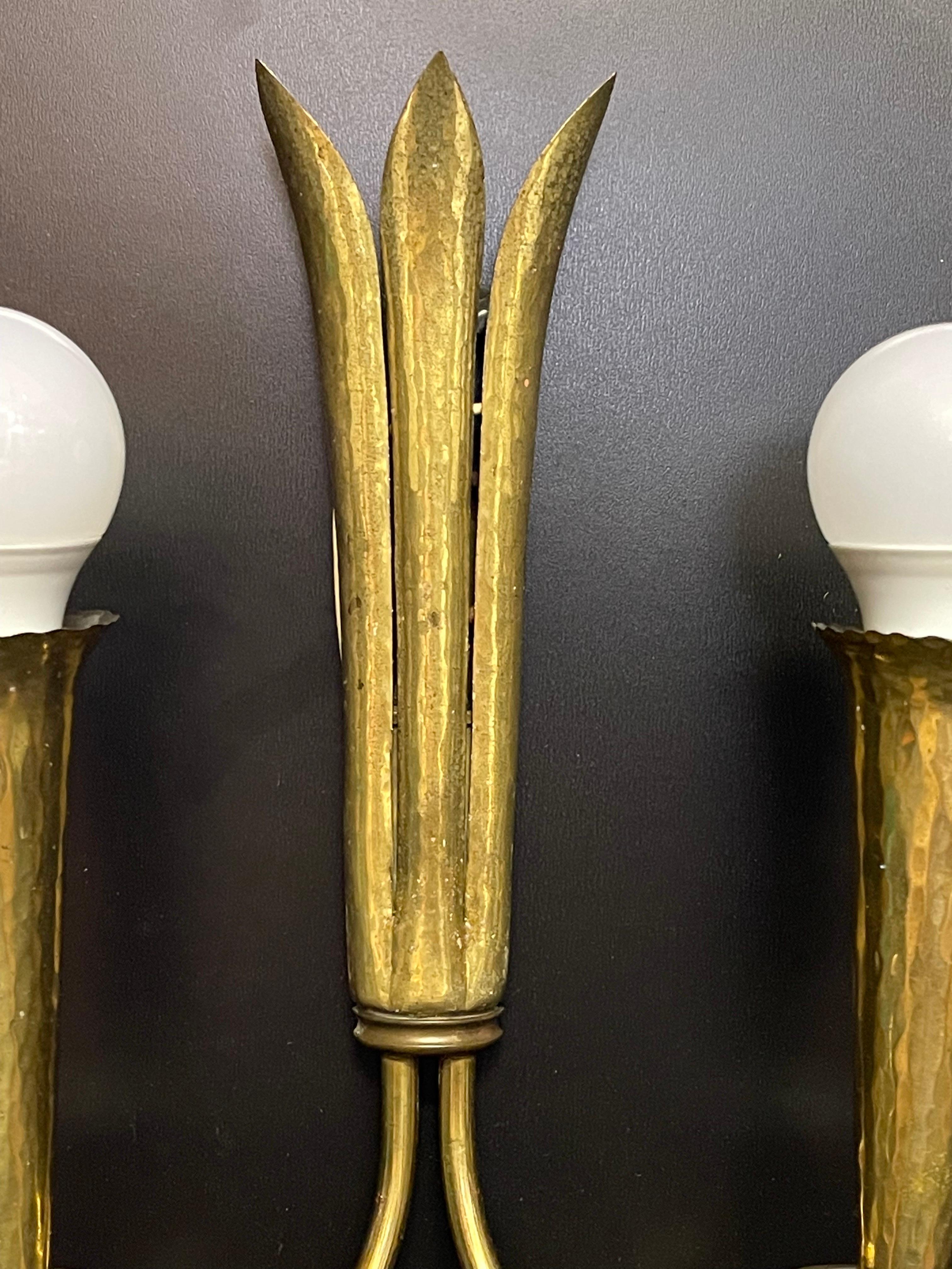 Set of Three Scandinavian Hammered Brass Light Fixtures, circa 1950s In Good Condition For Sale In Wiesbaden, Hessen