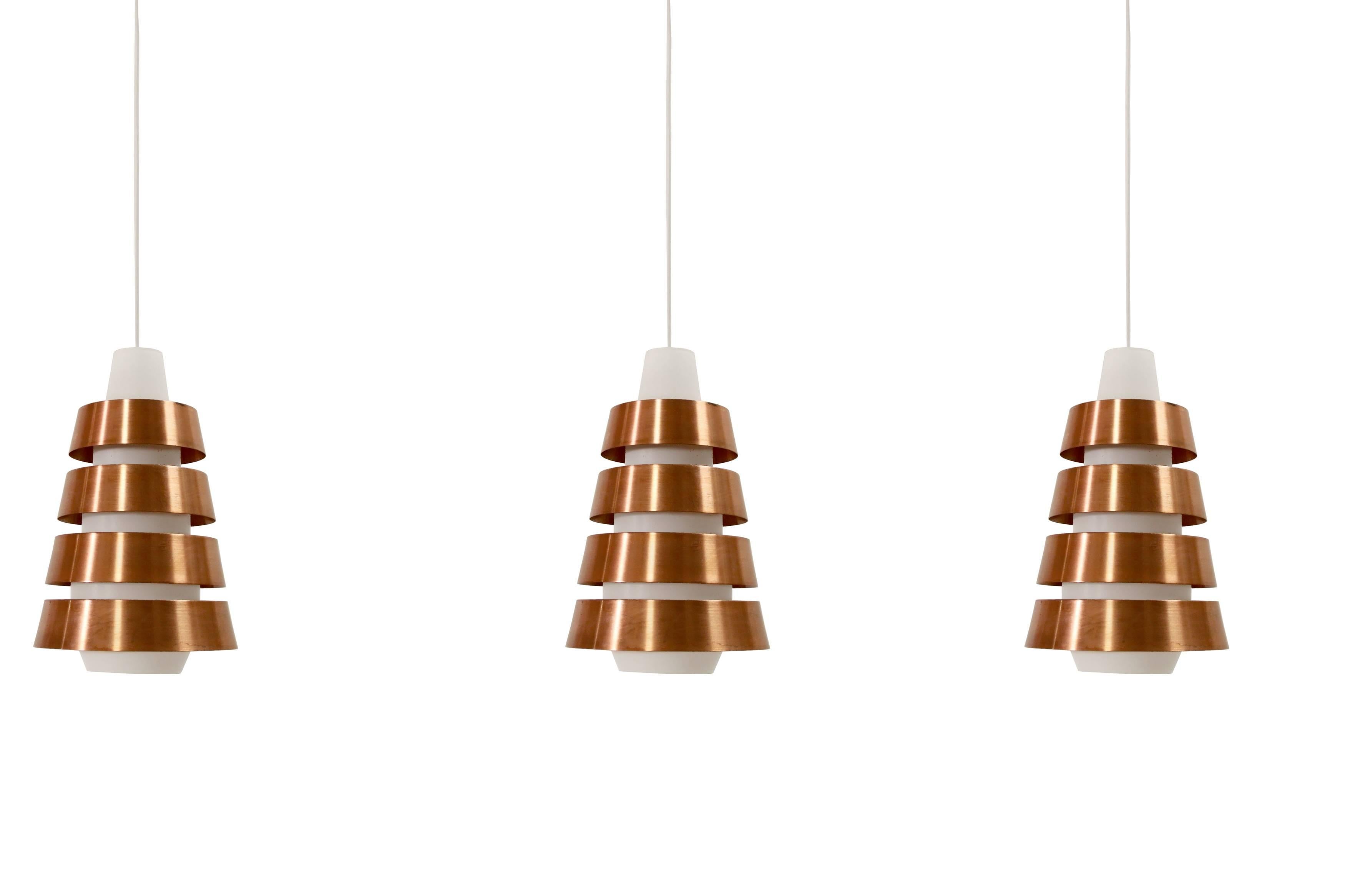 Set of Three Scandinavian Midcentury Ceiling Pendants, 1960s In Excellent Condition In Oslo, NO