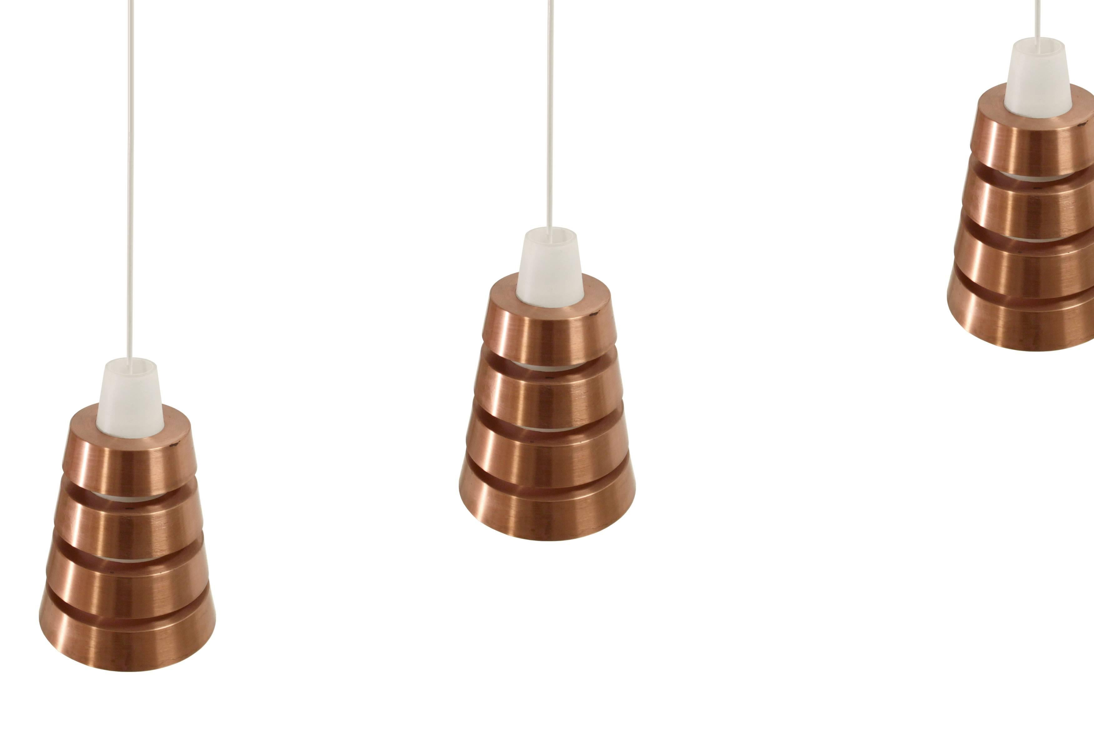 Copper Set of Three Scandinavian Midcentury Ceiling Pendants, 1960s