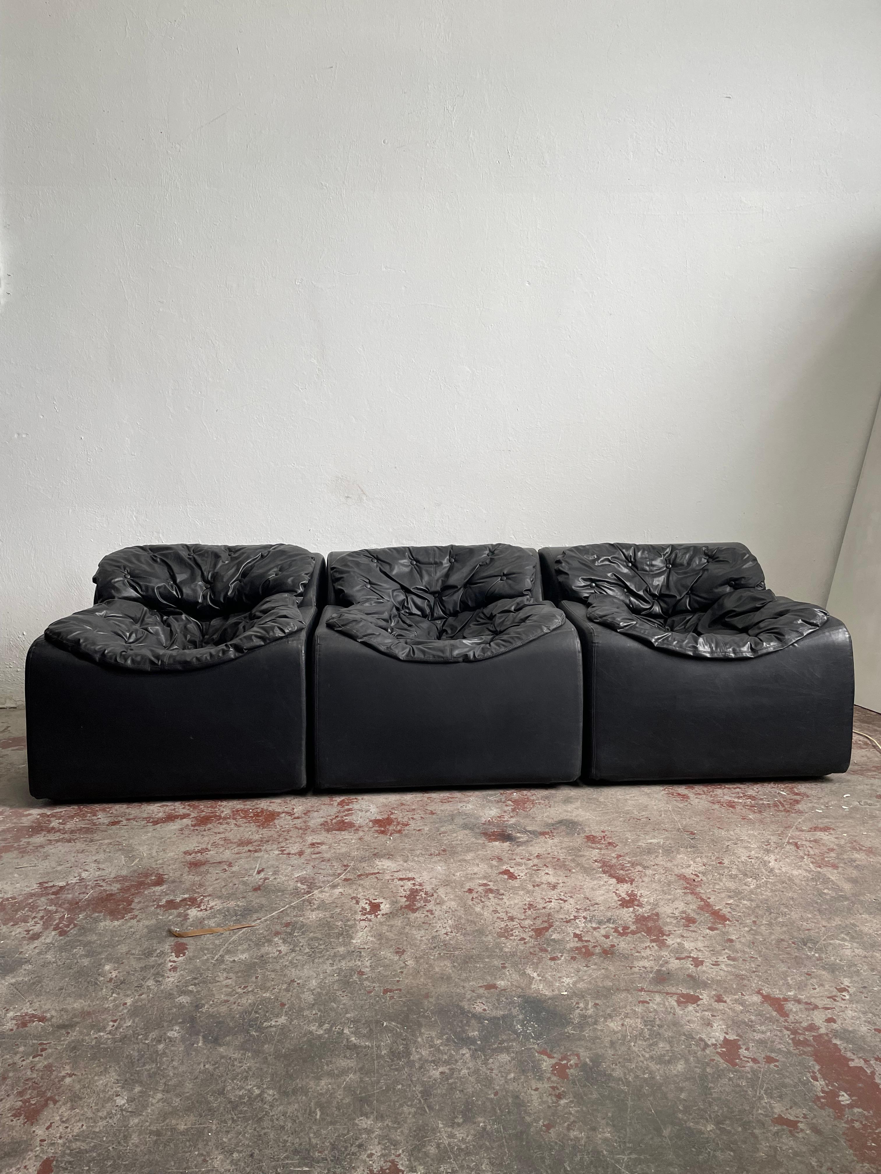 Set of Three Scandinavian Modern Black Faux Leather Modules by Beka, 1970s 4