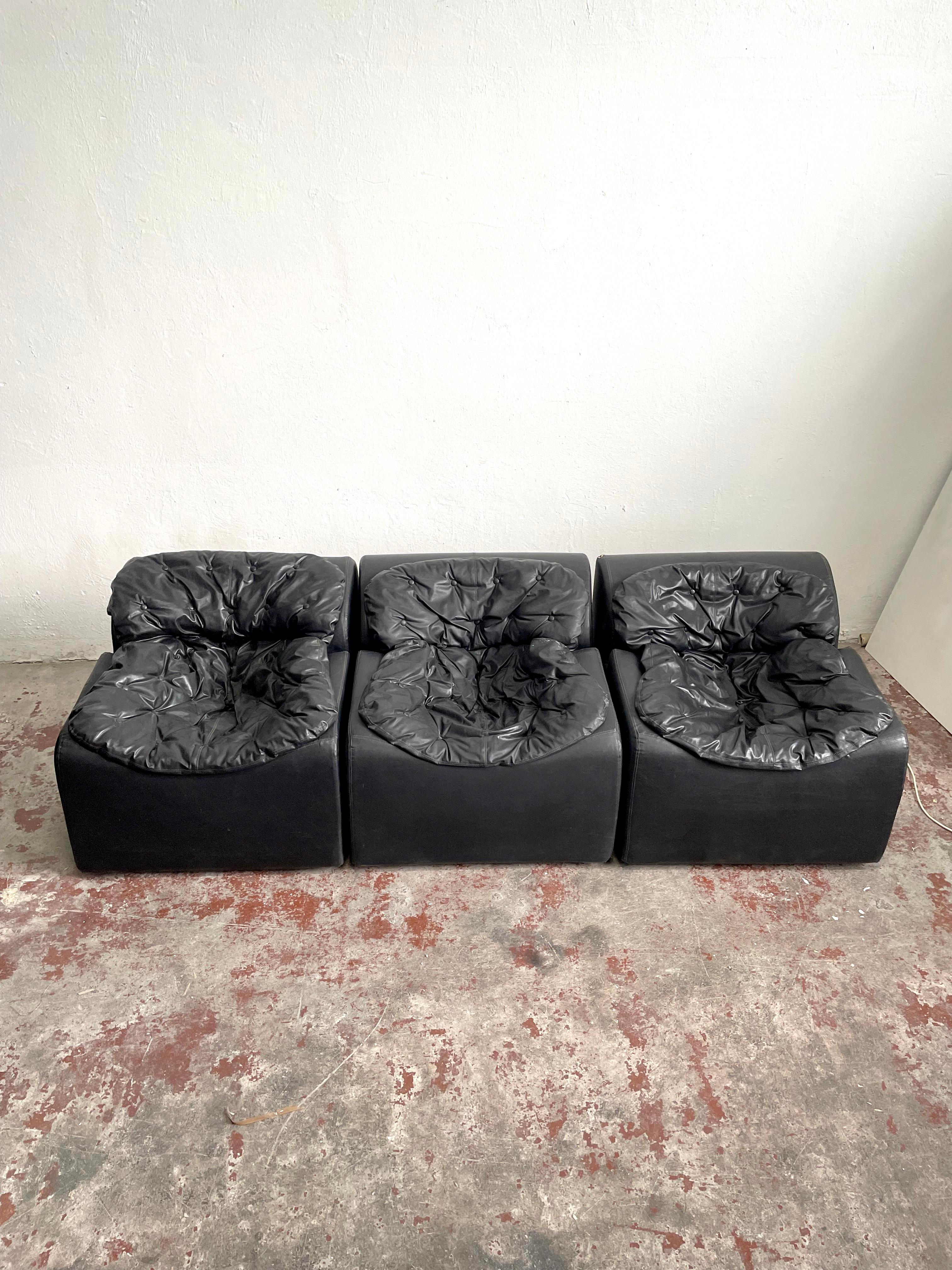 Set of Three Scandinavian Modern Black Faux Leather Modules by Beka, 1970s In Good Condition In Zagreb, HR