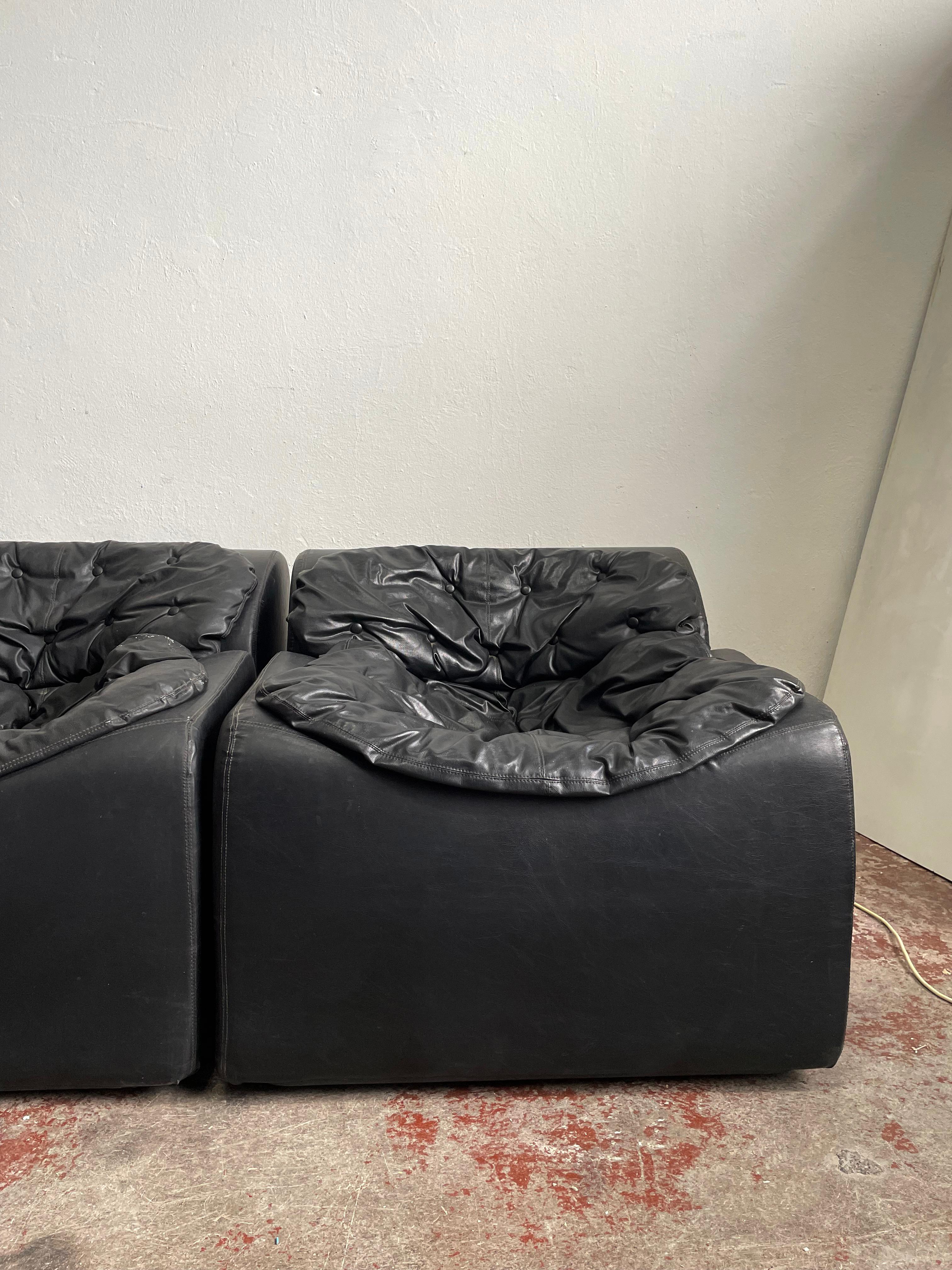 20th Century Set of Three Scandinavian Modern Black Faux Leather Modules by Beka, 1970s