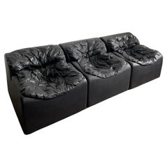 Used Set of Three Scandinavian Modern Black Faux Leather Modules by Beka, 1970s