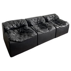 Set of Three Scandinavian Modern Black Faux Leather Modules by Beka, 1970s