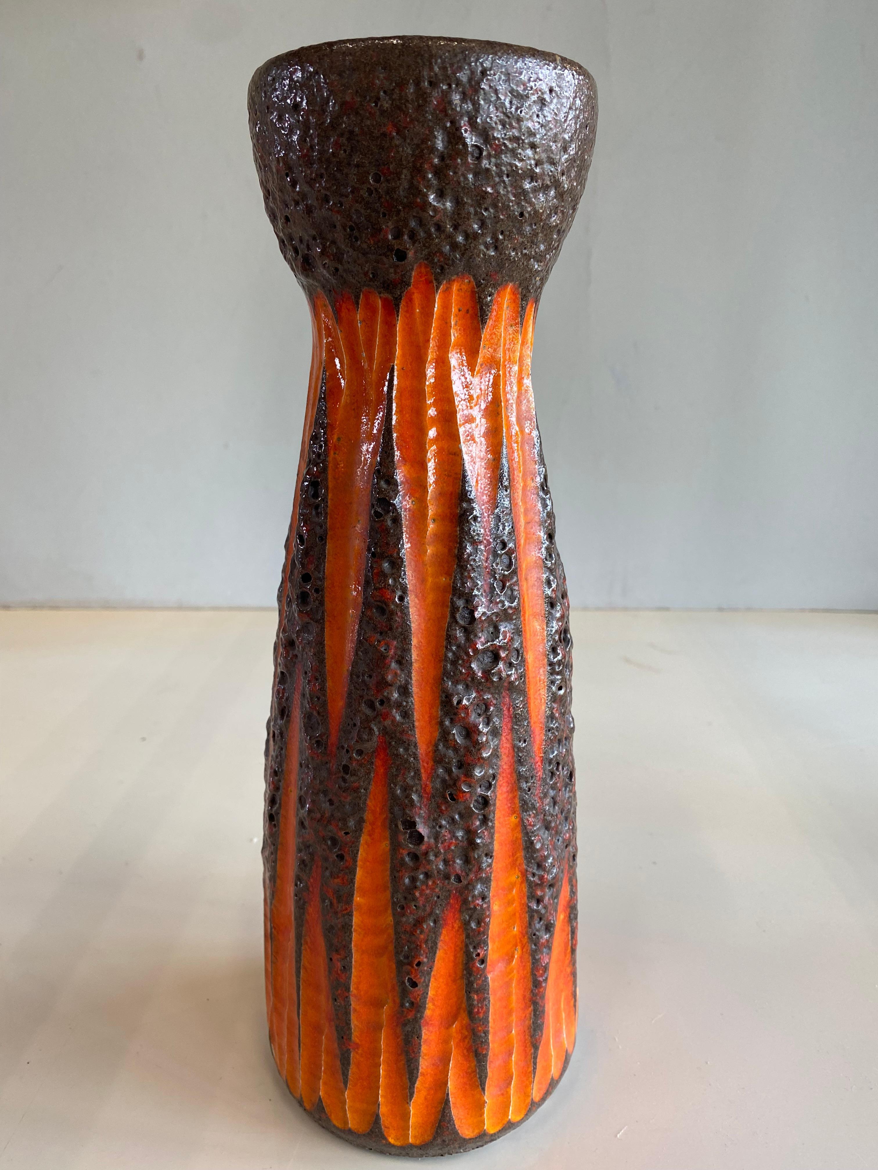 Set of Three Scheurich Fat Lava Vases Orange / Brown / Red 4