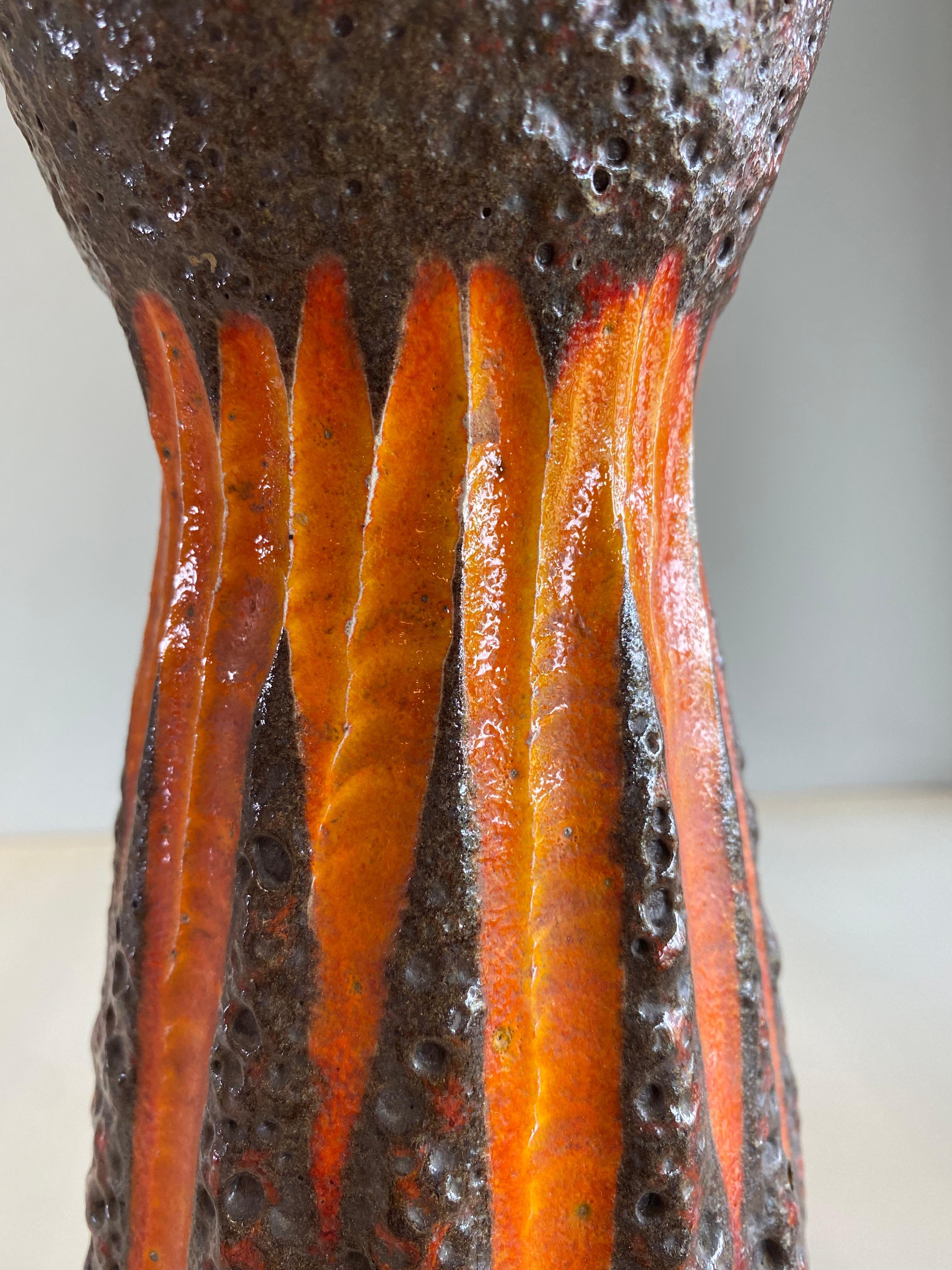 Set of Three Scheurich Fat Lava Vases Orange / Brown / Red 5