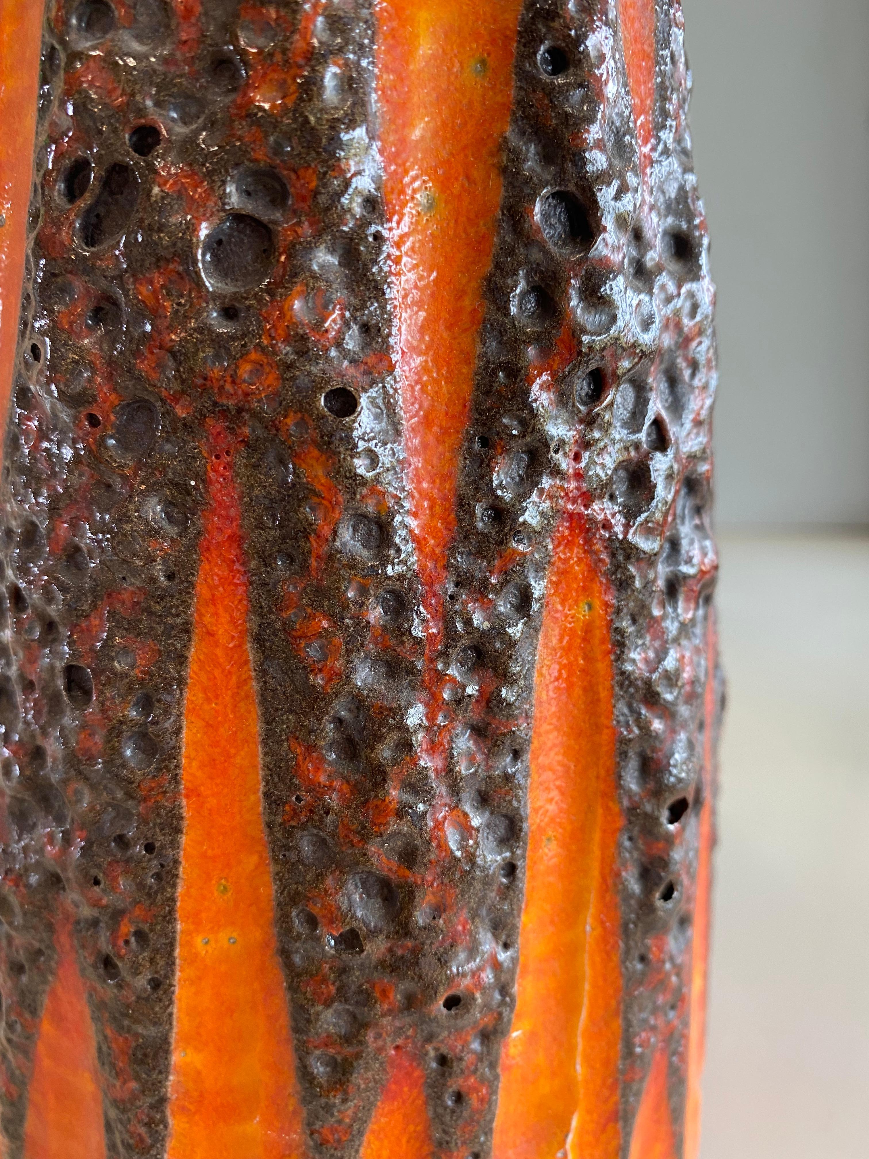 Set of Three Scheurich Fat Lava Vases Orange / Brown / Red 6
