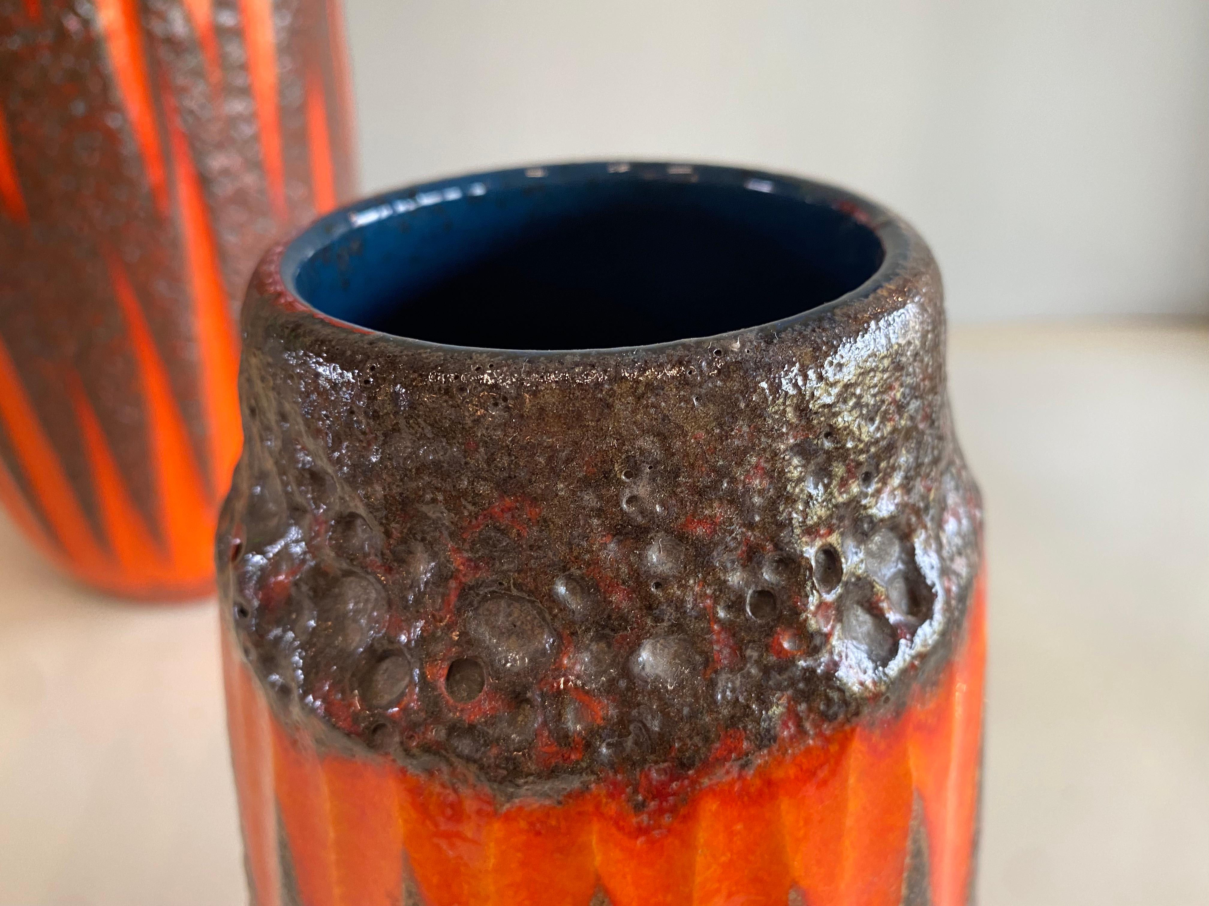 Set of Three Scheurich Fat Lava Vases Orange / Brown / Red 9
