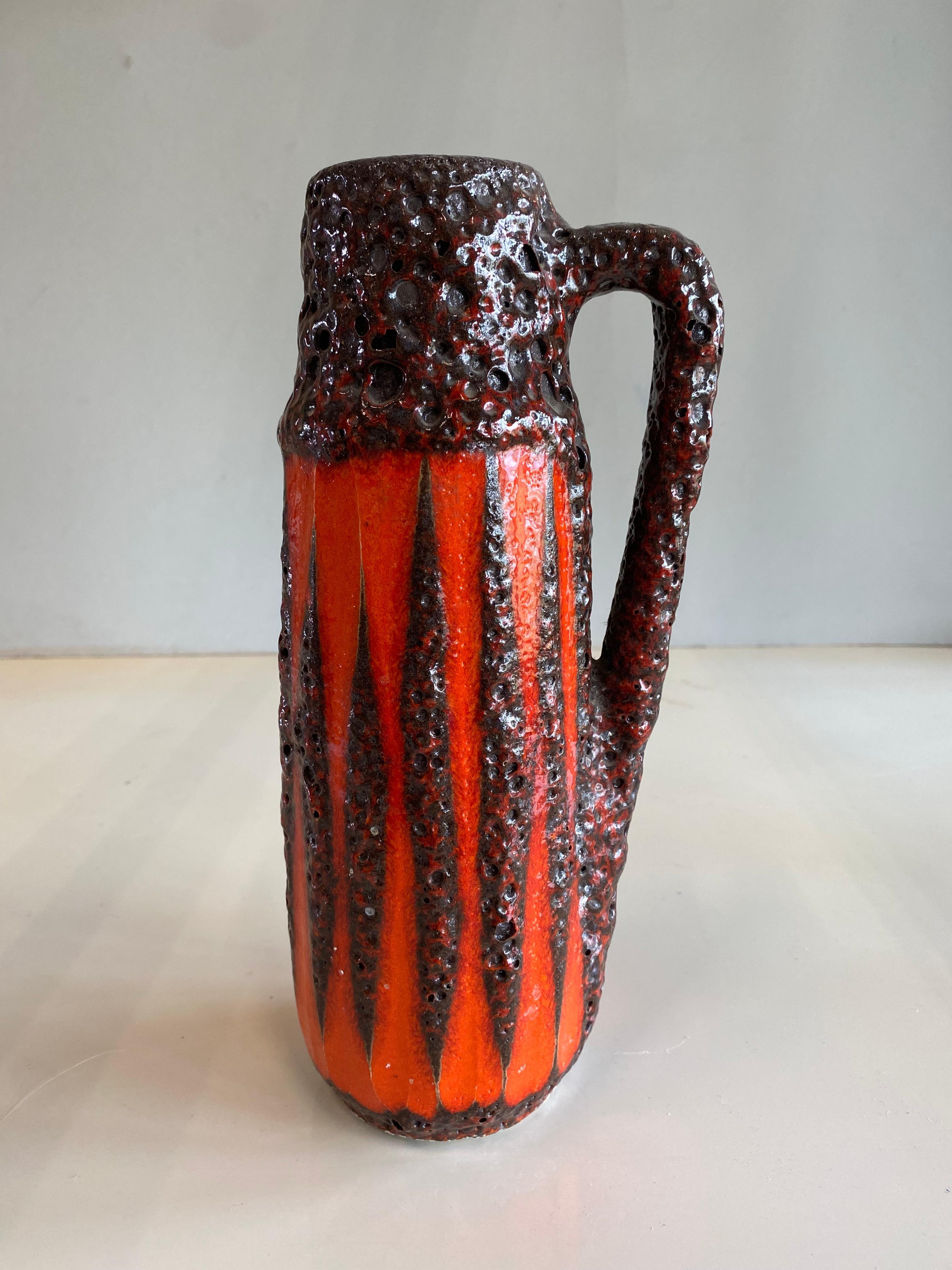 Glazed Set of Three Scheurich Fat Lava Vases Orange / Brown / Red