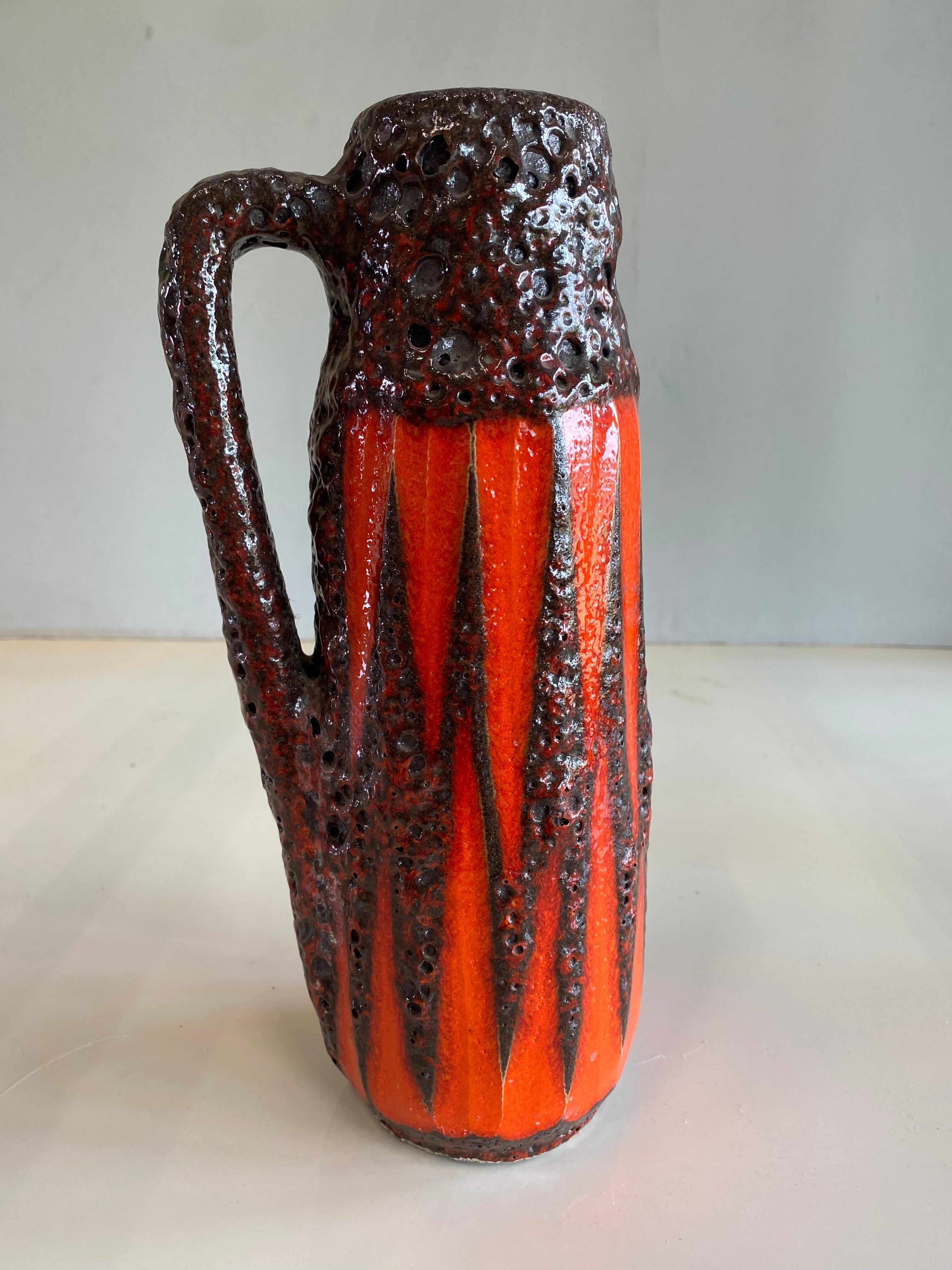 20th Century Set of Three Scheurich Fat Lava Vases Orange / Brown / Red