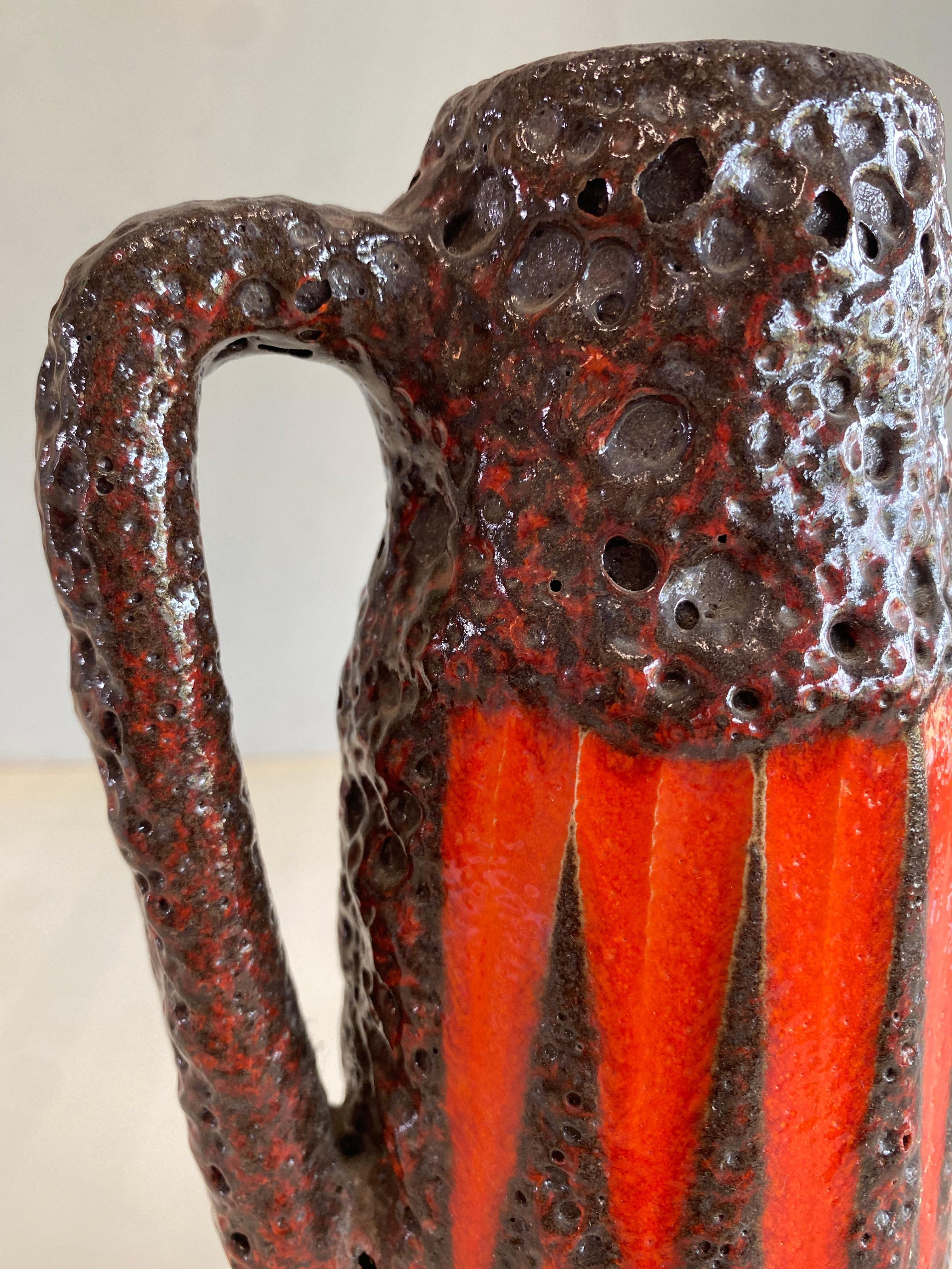 Ceramic Set of Three Scheurich Fat Lava Vases Orange / Brown / Red