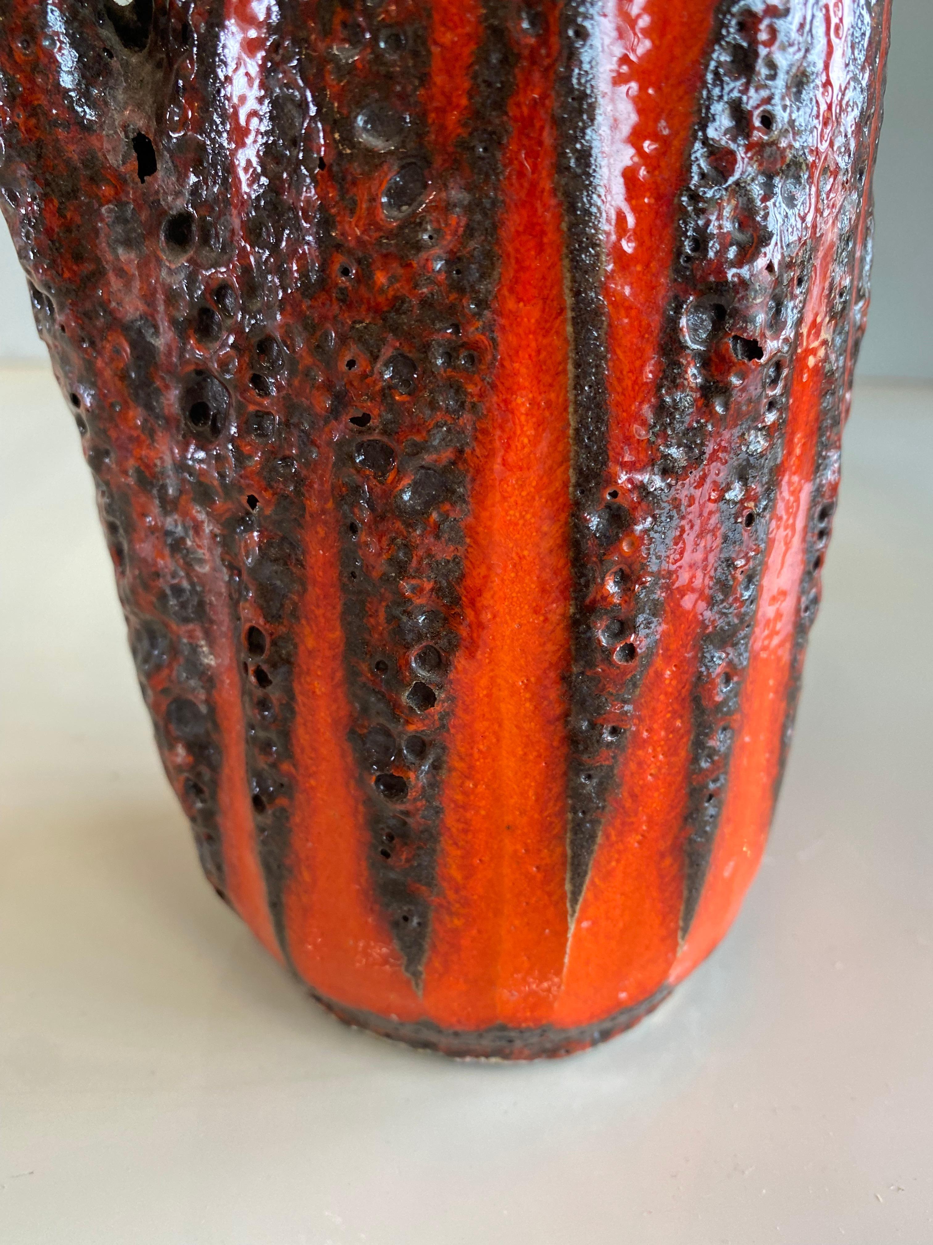 Set of Three Scheurich Fat Lava Vases Orange / Brown / Red 1