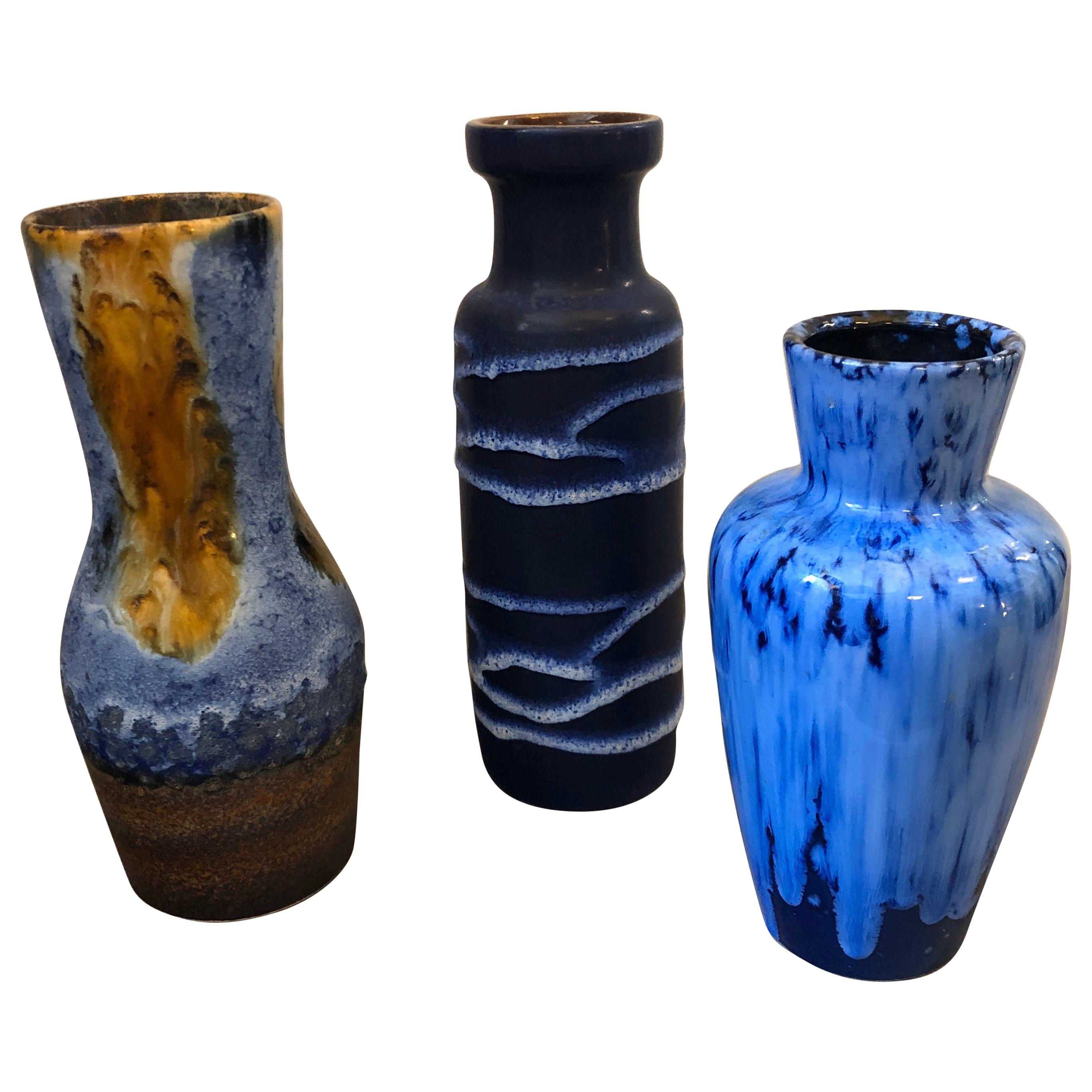 Set of Three Fat Lava Ceramic German Vases, circa 1970