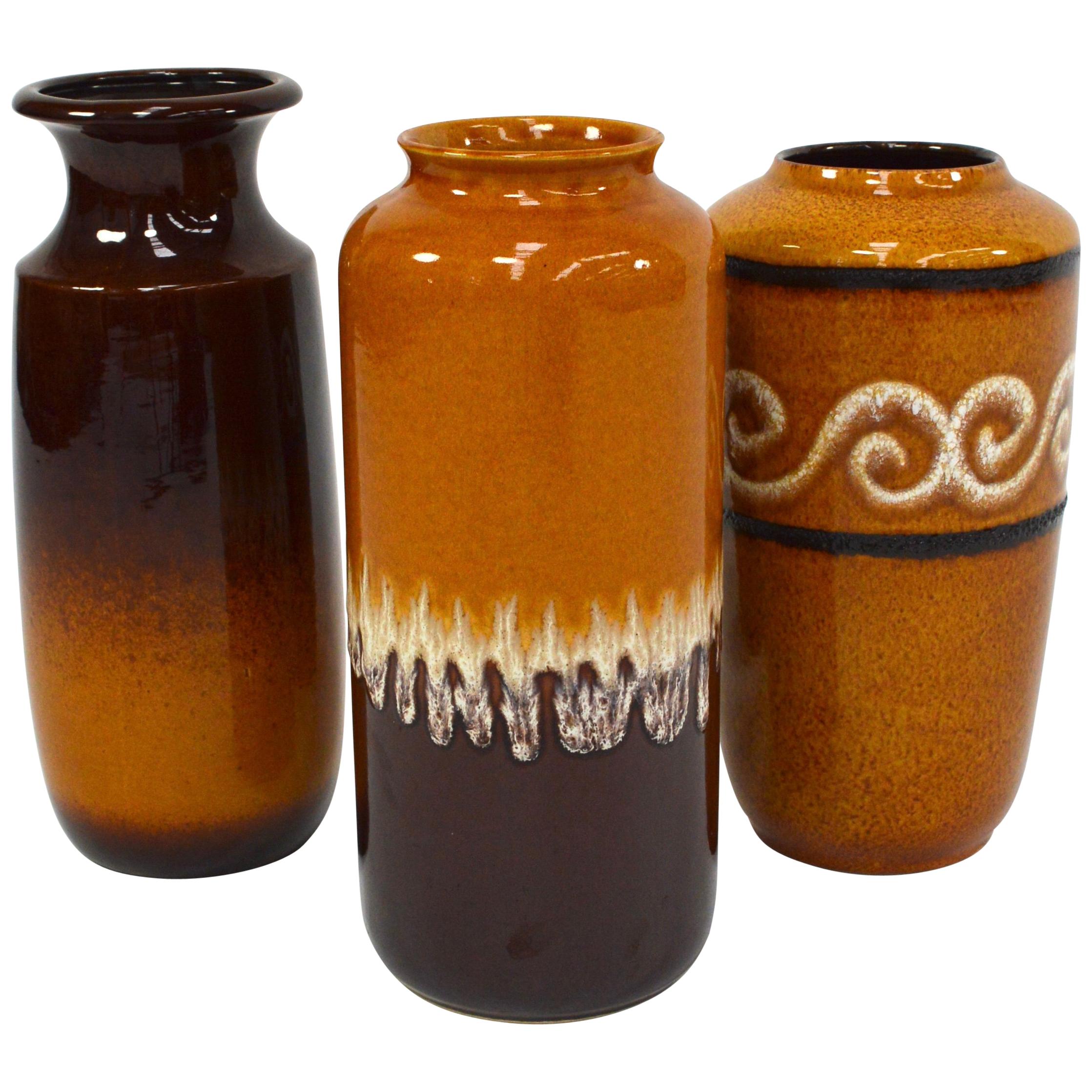 Set of Three Scheurich West-Germany Ceramic Vases, 1970s For Sale