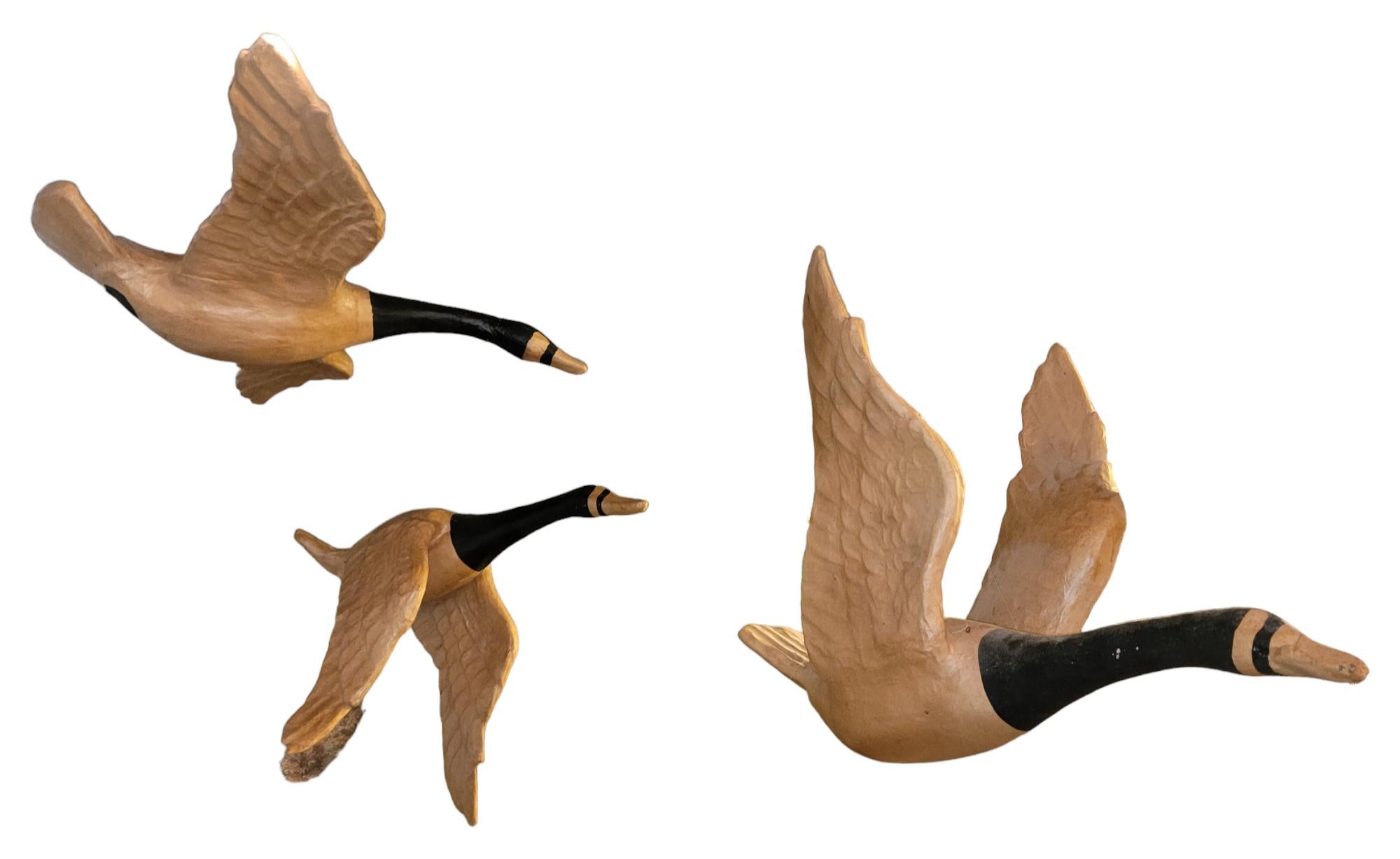 Set of Three Sculpted Paper Mache Hanging Goose For Sale 5