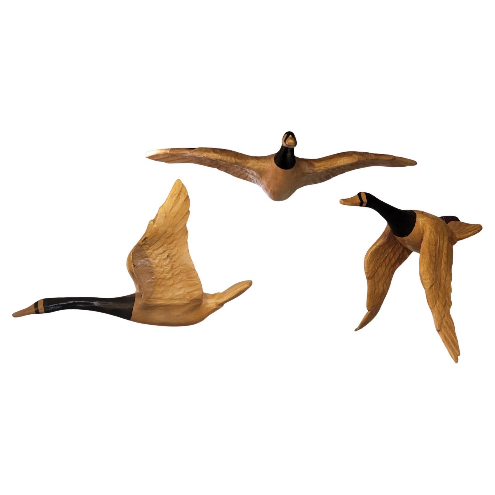 Set of Three Sculpted Paper Mache Hanging Goose For Sale