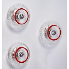 Three Sculptural Blown Glass Sconces by Leucos, Italy 1970's