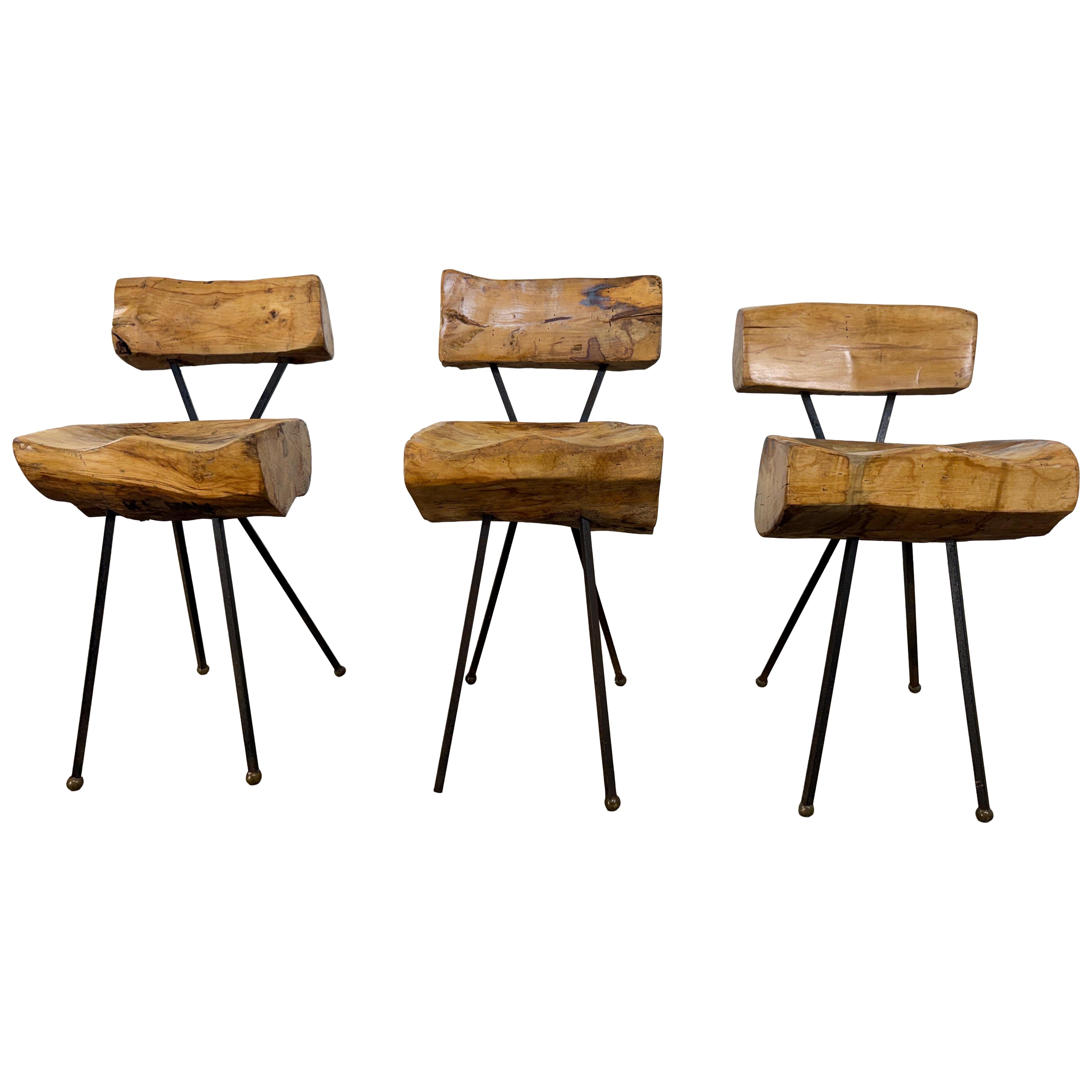 Set of Three Sculptural Brutalist Organic Mexican Modern Dining / Accent Chairs For Sale