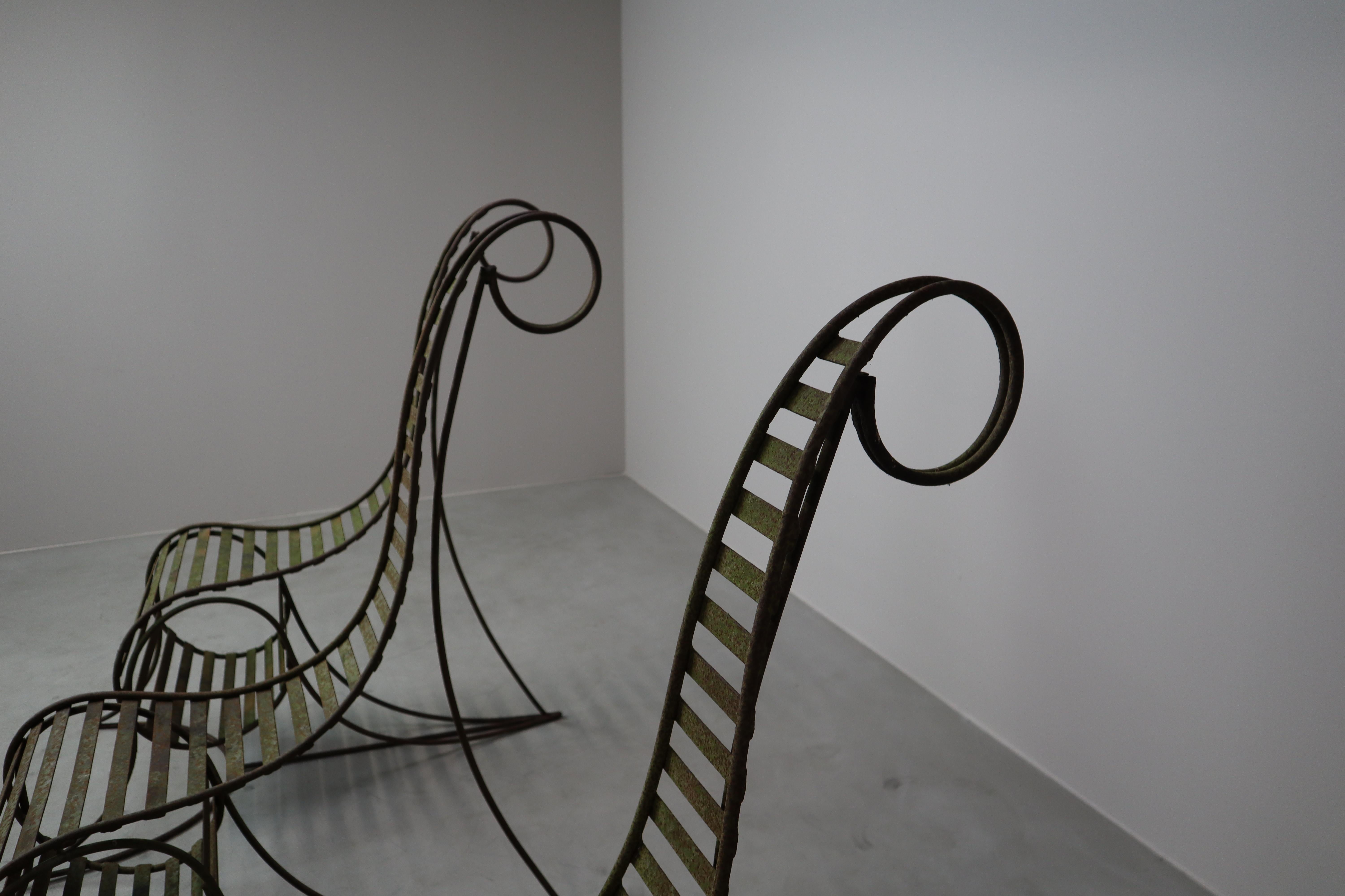 19th Century Set of three sculptural iron chairs, in the style of André Dubreuil For Sale