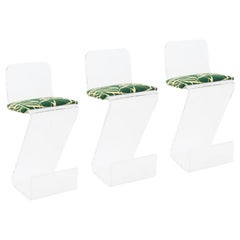 Set of Three Sculptural Lucite Bar Stools with Seat Pads 1970s