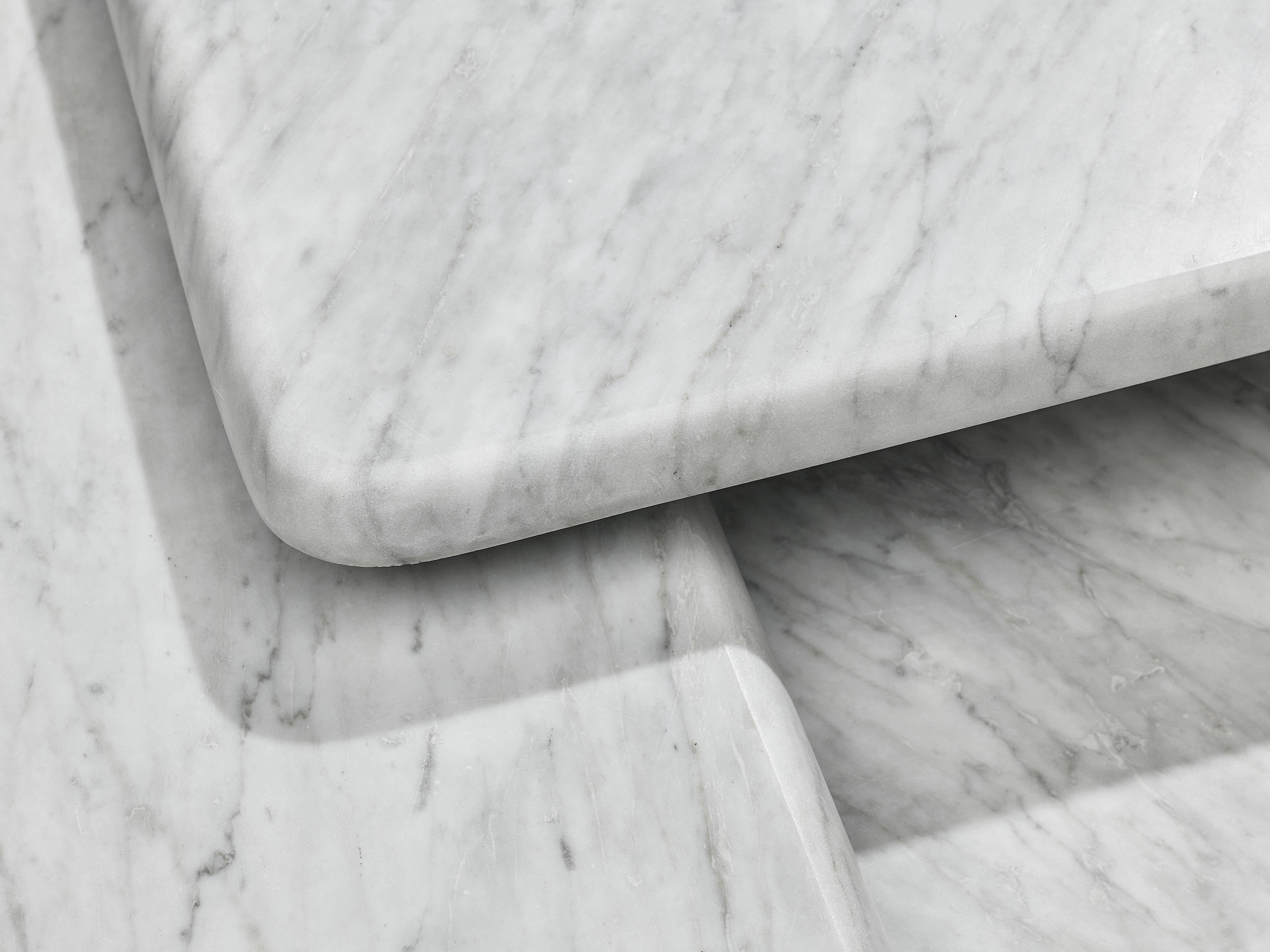 Post-Modern Set of three Sculptural Side Tables in White Marble