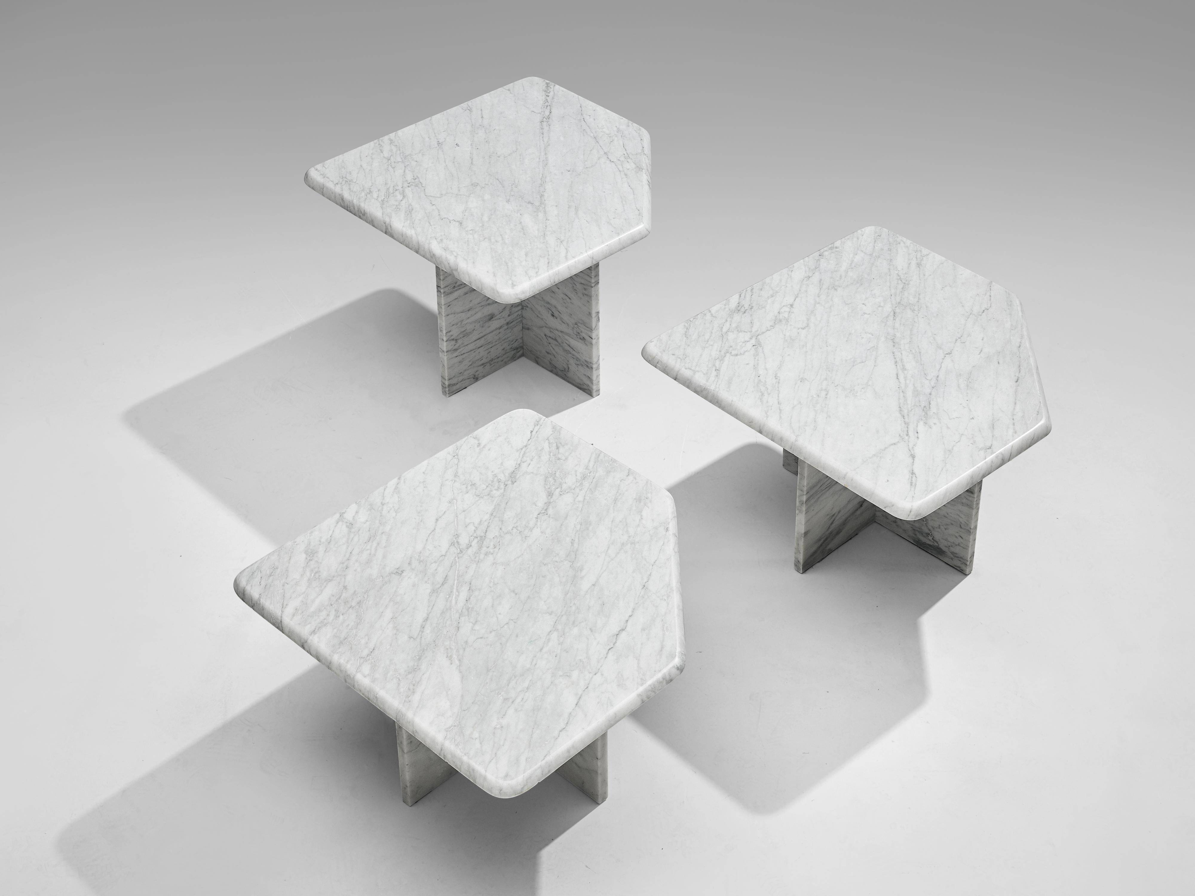 Late 20th Century Set of three Sculptural Side Tables in White Marble