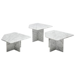 Set of three Sculptural Side Tables in White Marble