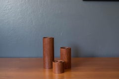 Set of Three Sculptural Teak Mid Century Modern Candlestick Holders