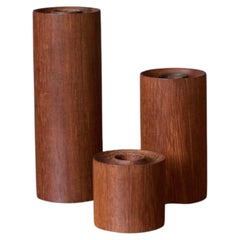 Set of Three Sculptural Teak Mid Century Modern Candlestick Holders