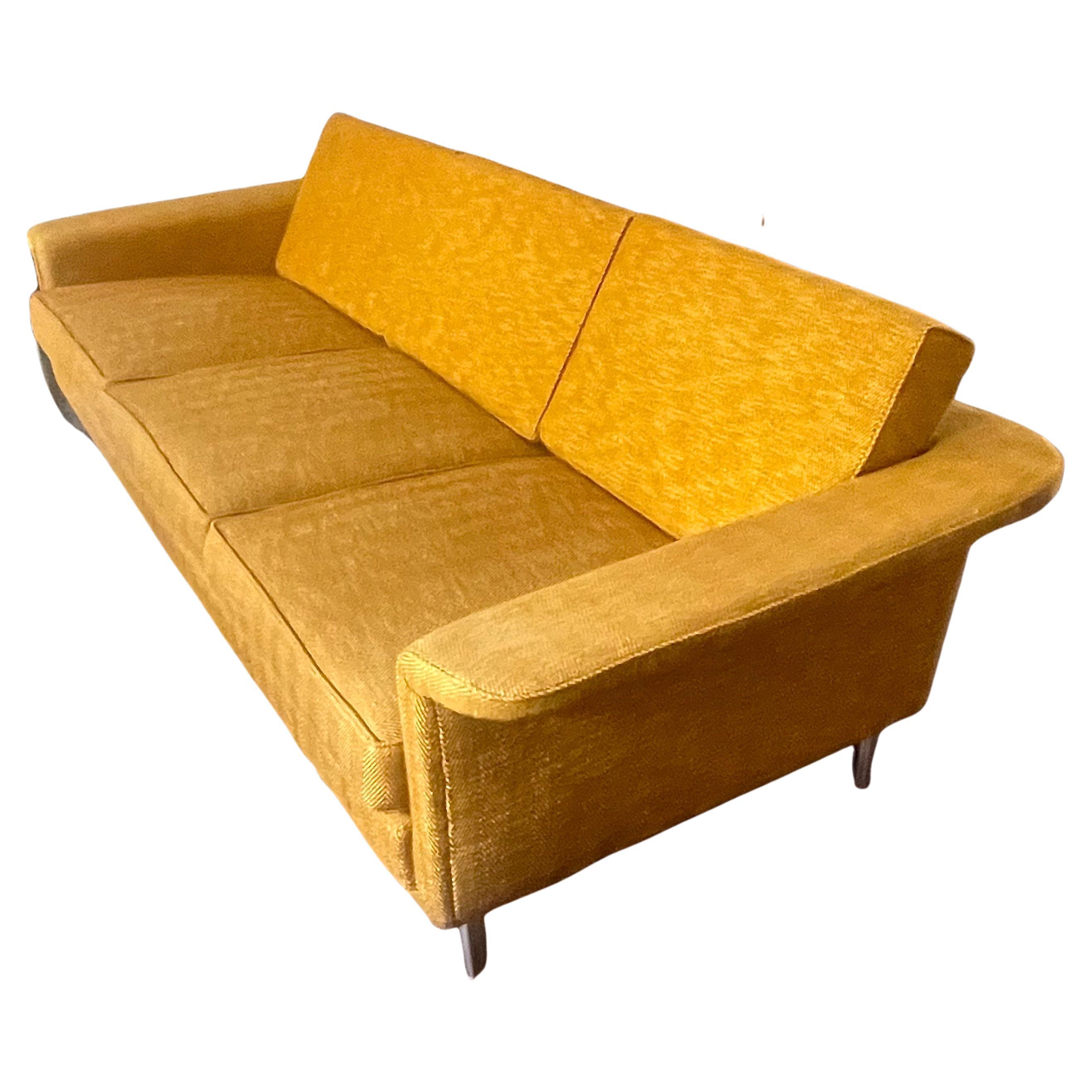 Set of Three-Seat Sofa and Arm Chair in Gold Colored Wool