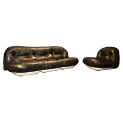 set of three seats :  3 , 2 , and 1  seat in black leather and plastic