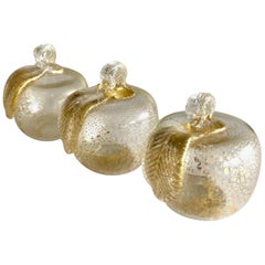 Set of Three Seguso Murano Apples with Gold Flecks