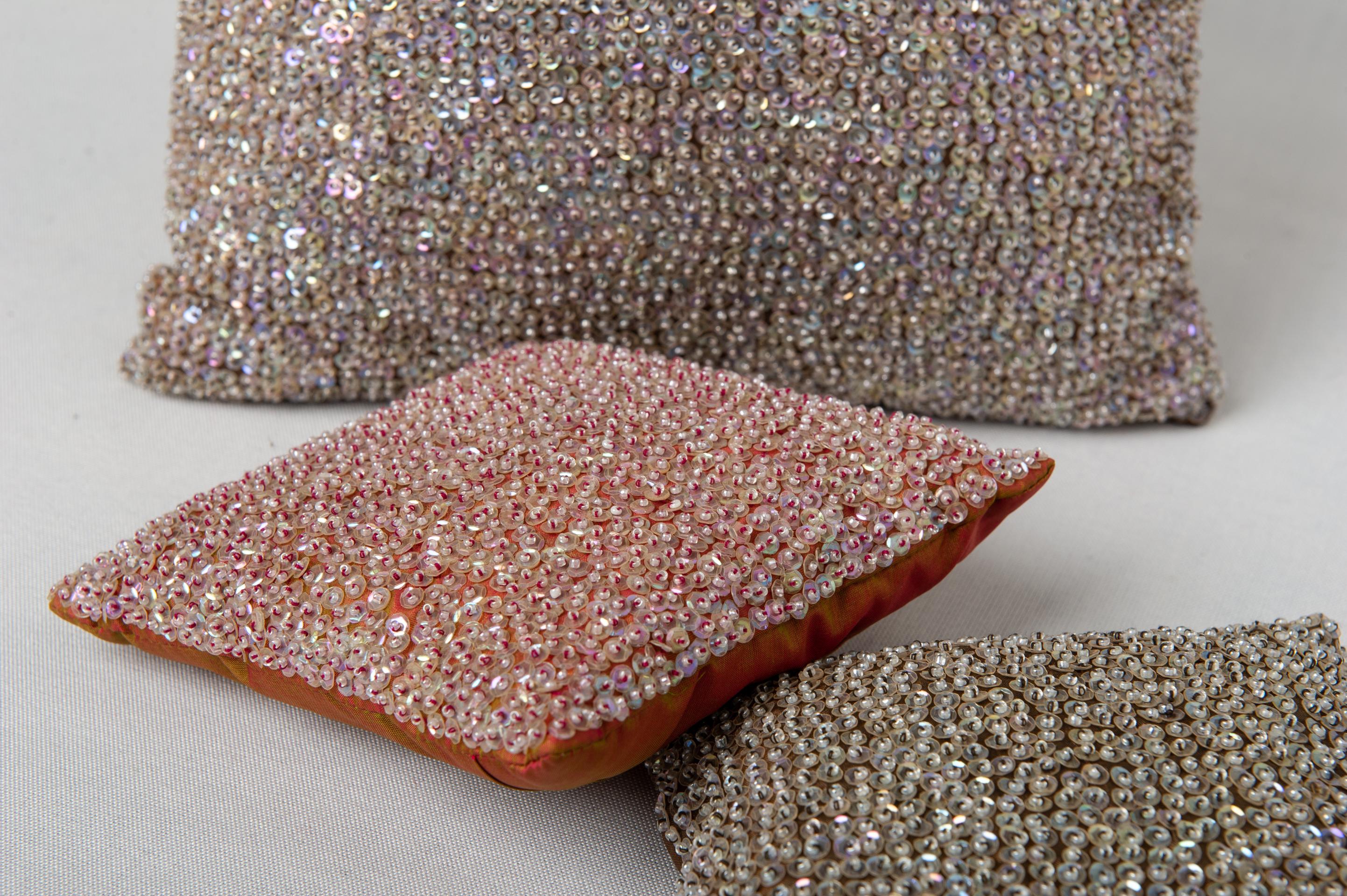 German Set of Three Sequin Pillows For Sale