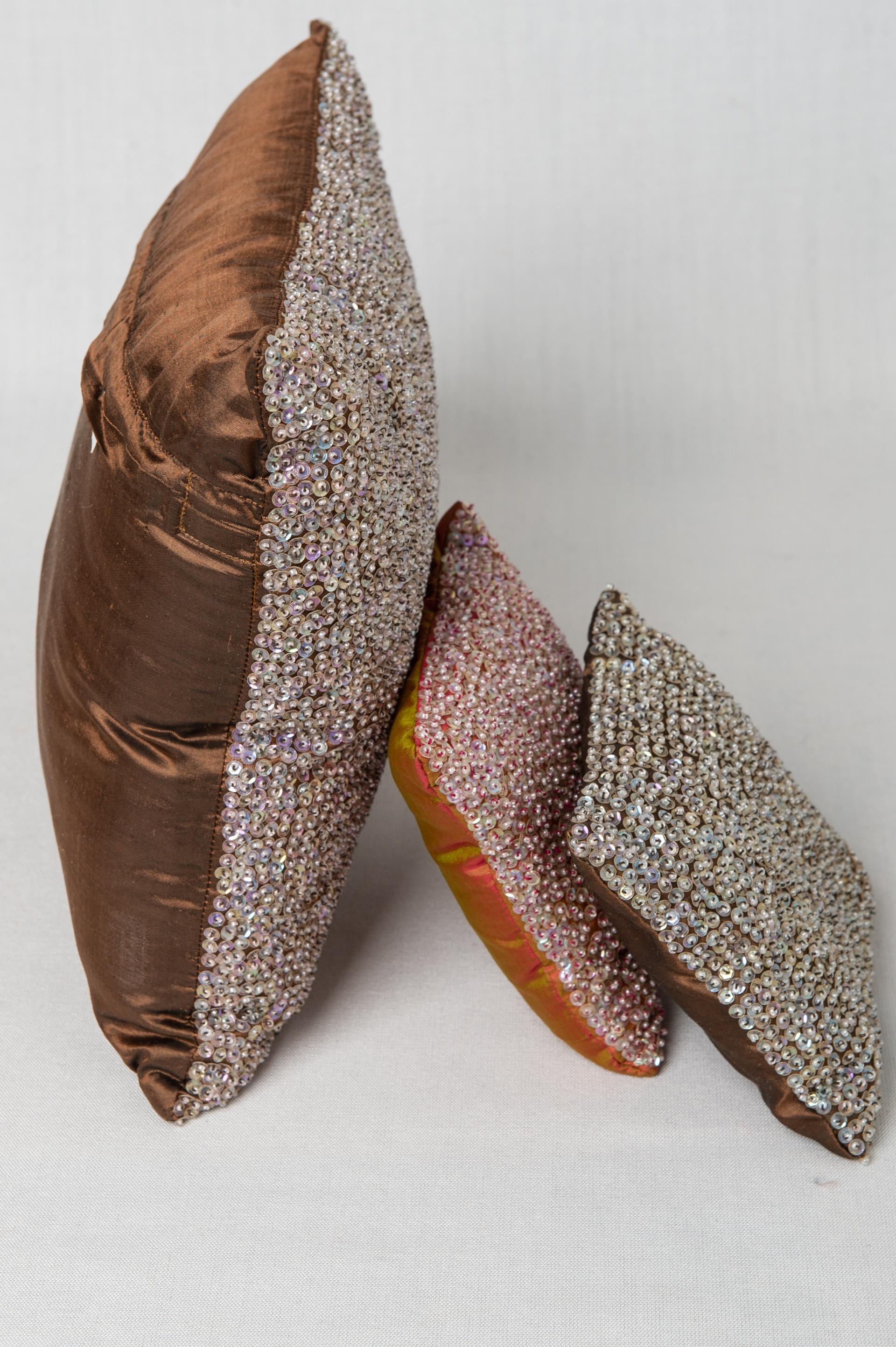 Hand-Woven Set of Three Sequin Pillows For Sale
