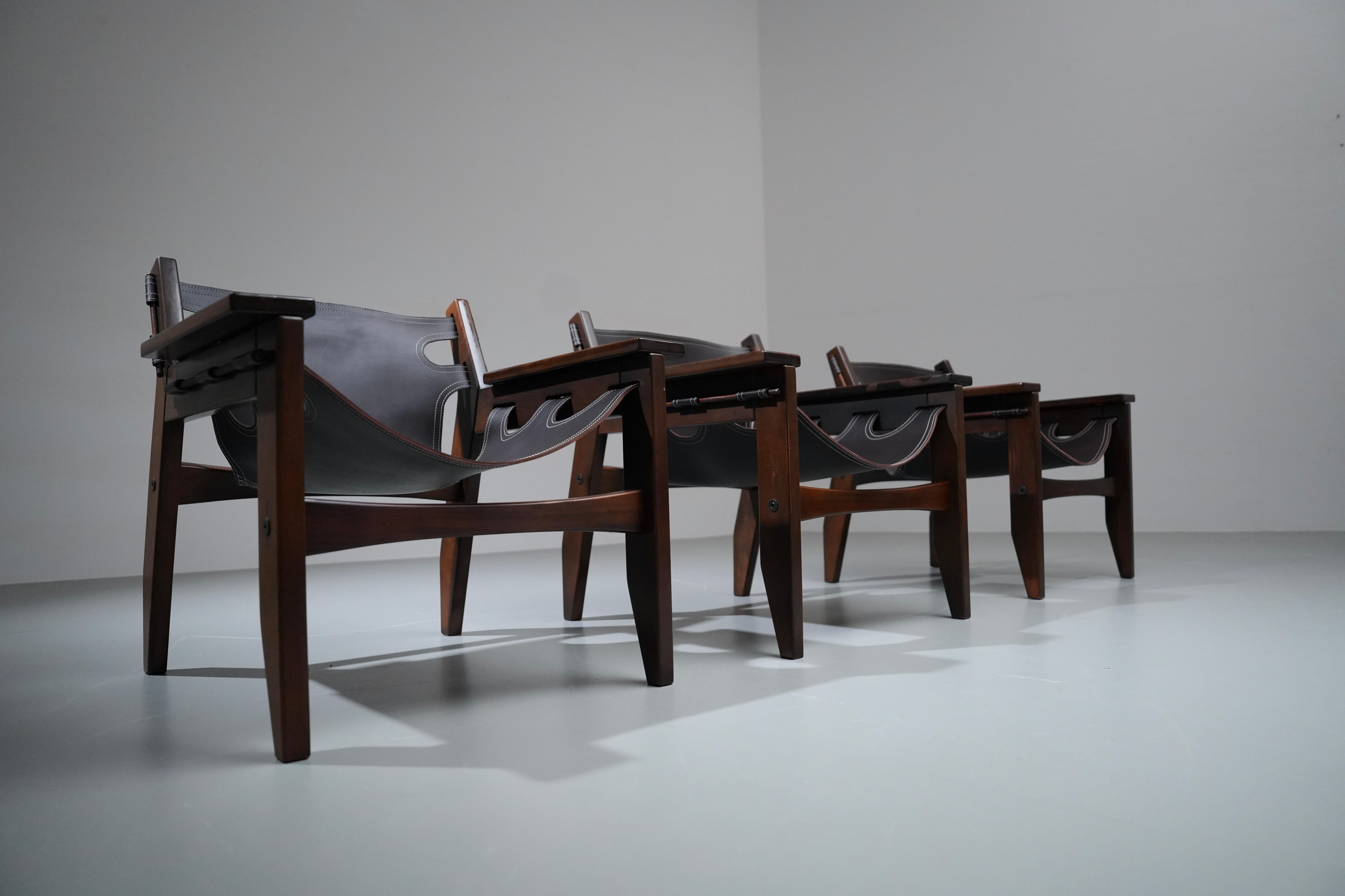 Mid-Century Modern Chaises longues Sergio Rodrigues 'Kilin'. Ensemble de trois, Brésil, 1970 en vente